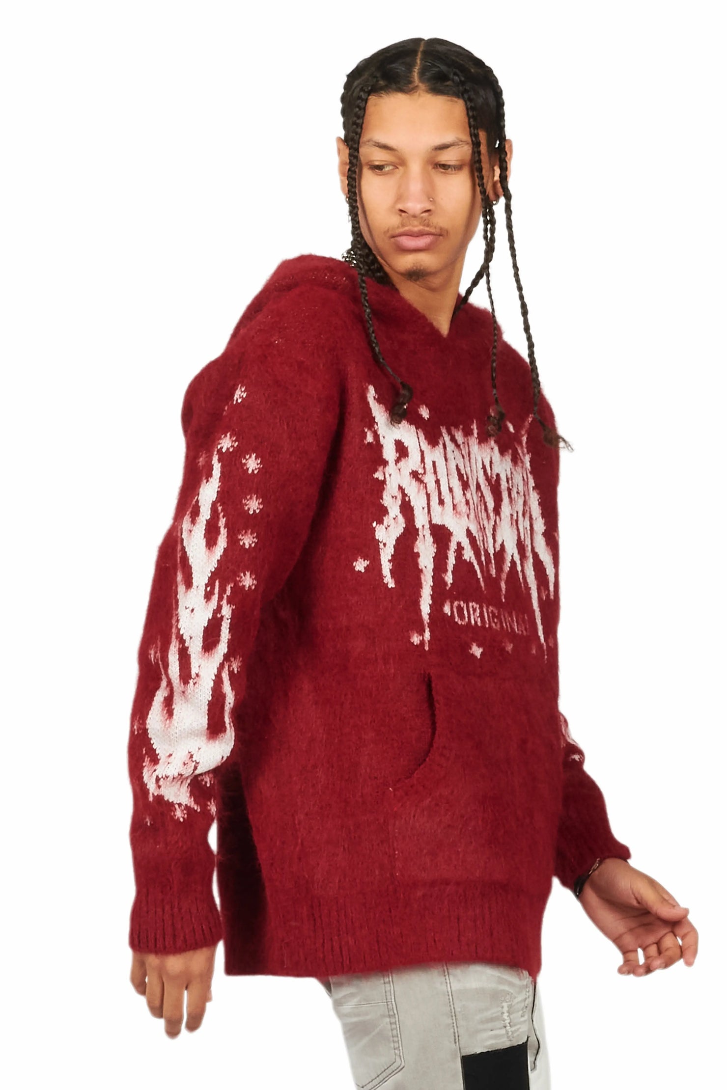 Raymond Red Graphic Knitted Mohair Hoodie