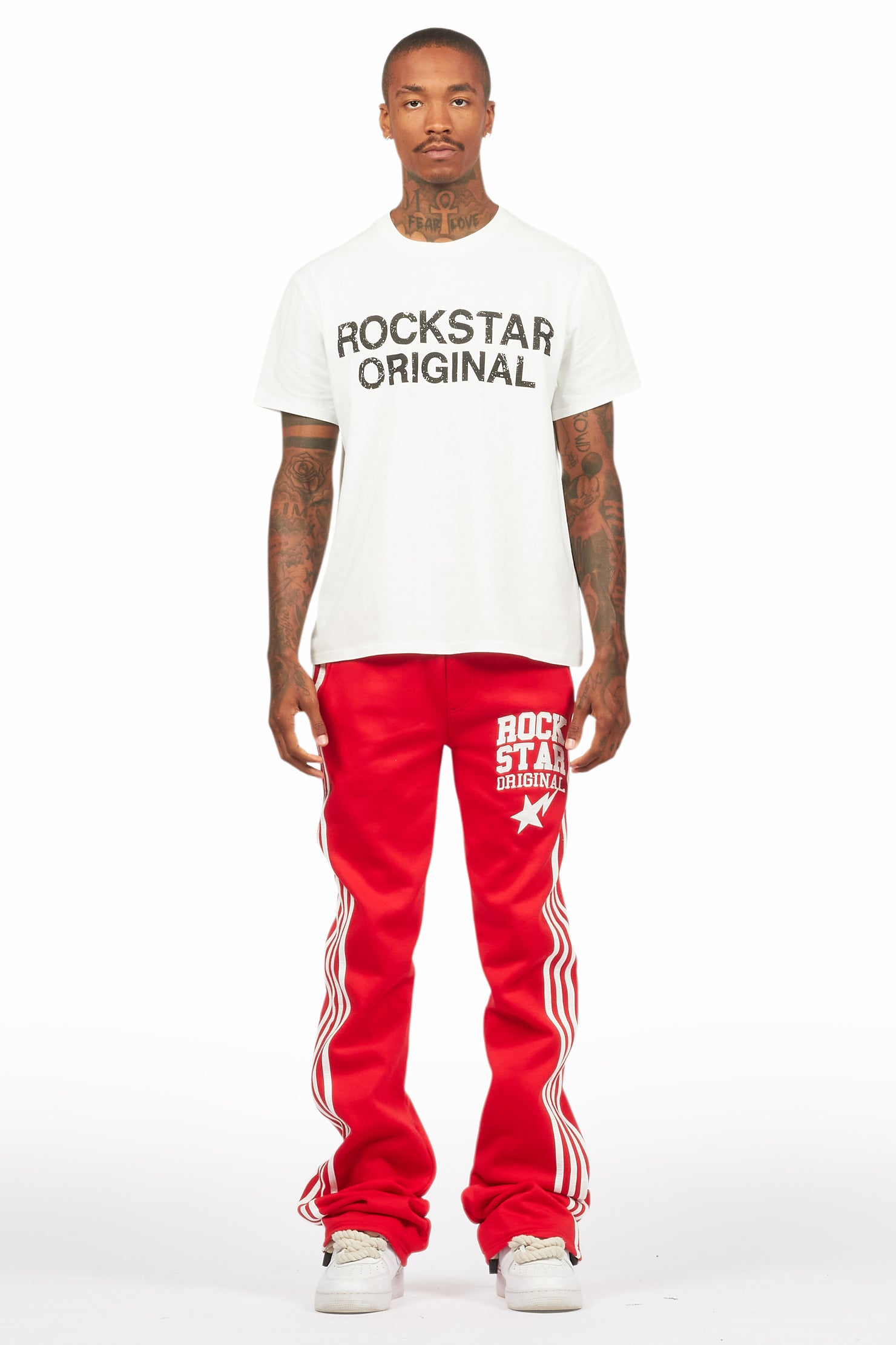 Gerrit Red Fleece Stacked Baggy Track Pant