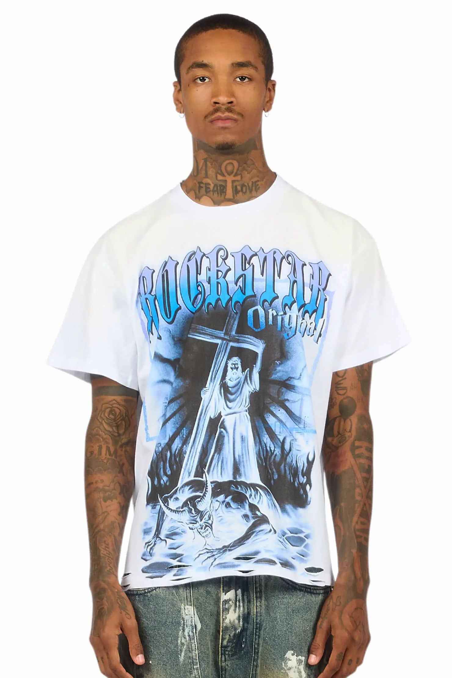 Renzo White Oversized Graphic T-Shirt