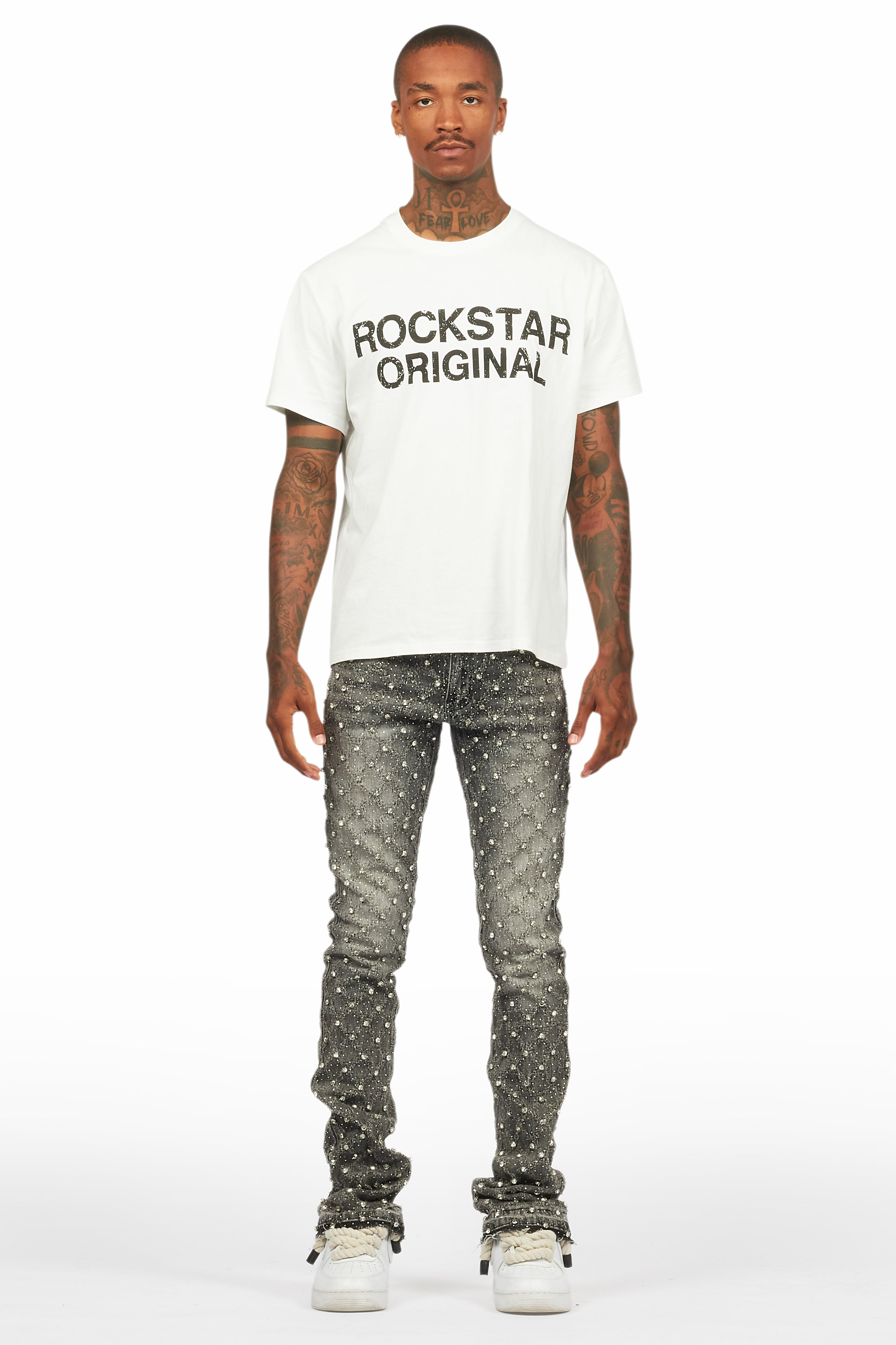 Glit Grey Rhinestone Stacked Flare Jean– Rockstar Original