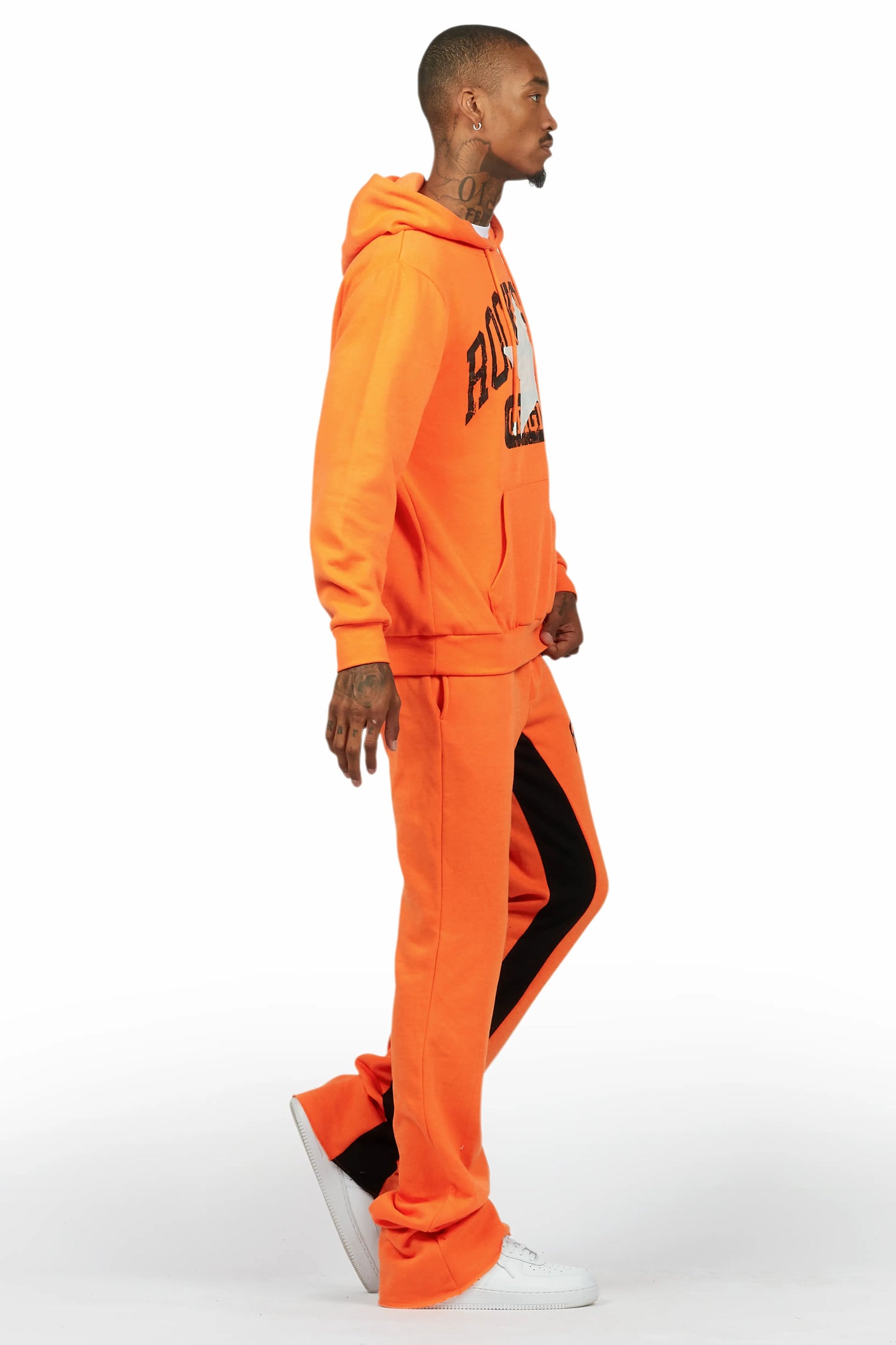 Mallor Orange Baggy Stacked Hoodie Track Set