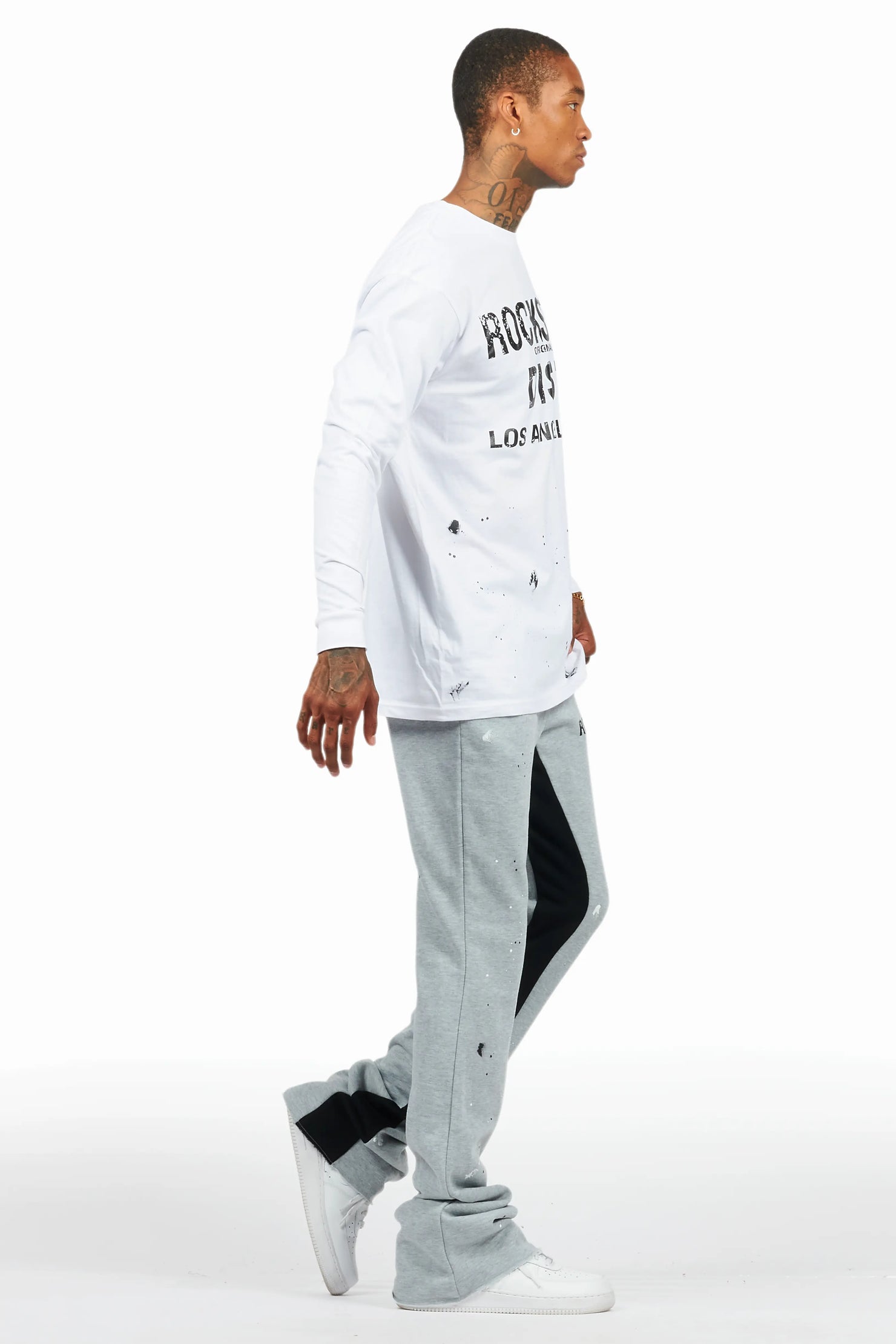 Scottie White/Grey Long Sleeve T-Shirt/Baggy Pant Set
