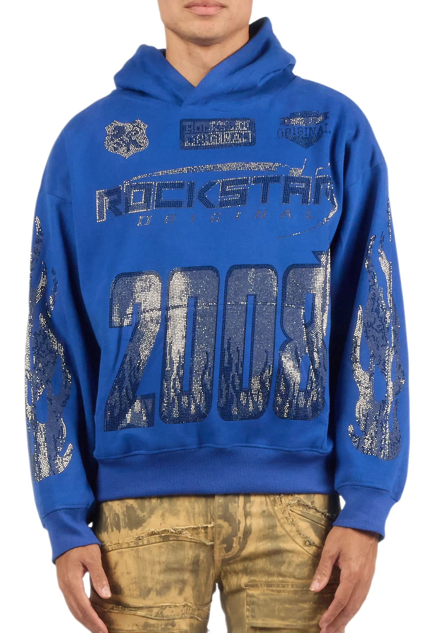 Amos Royal Rhinestone Oversized Hoodie