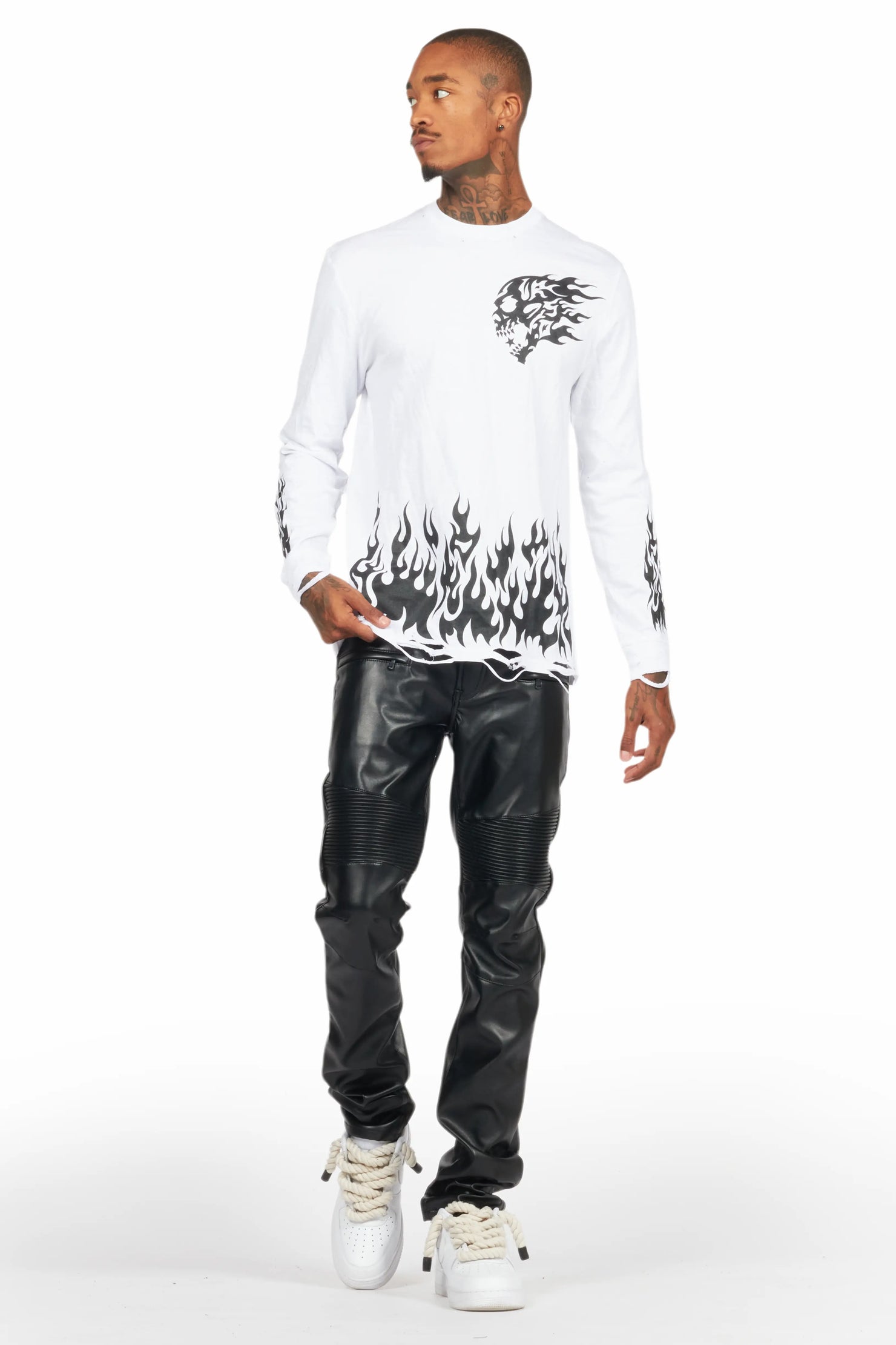 Richh Black PU Biker Jean