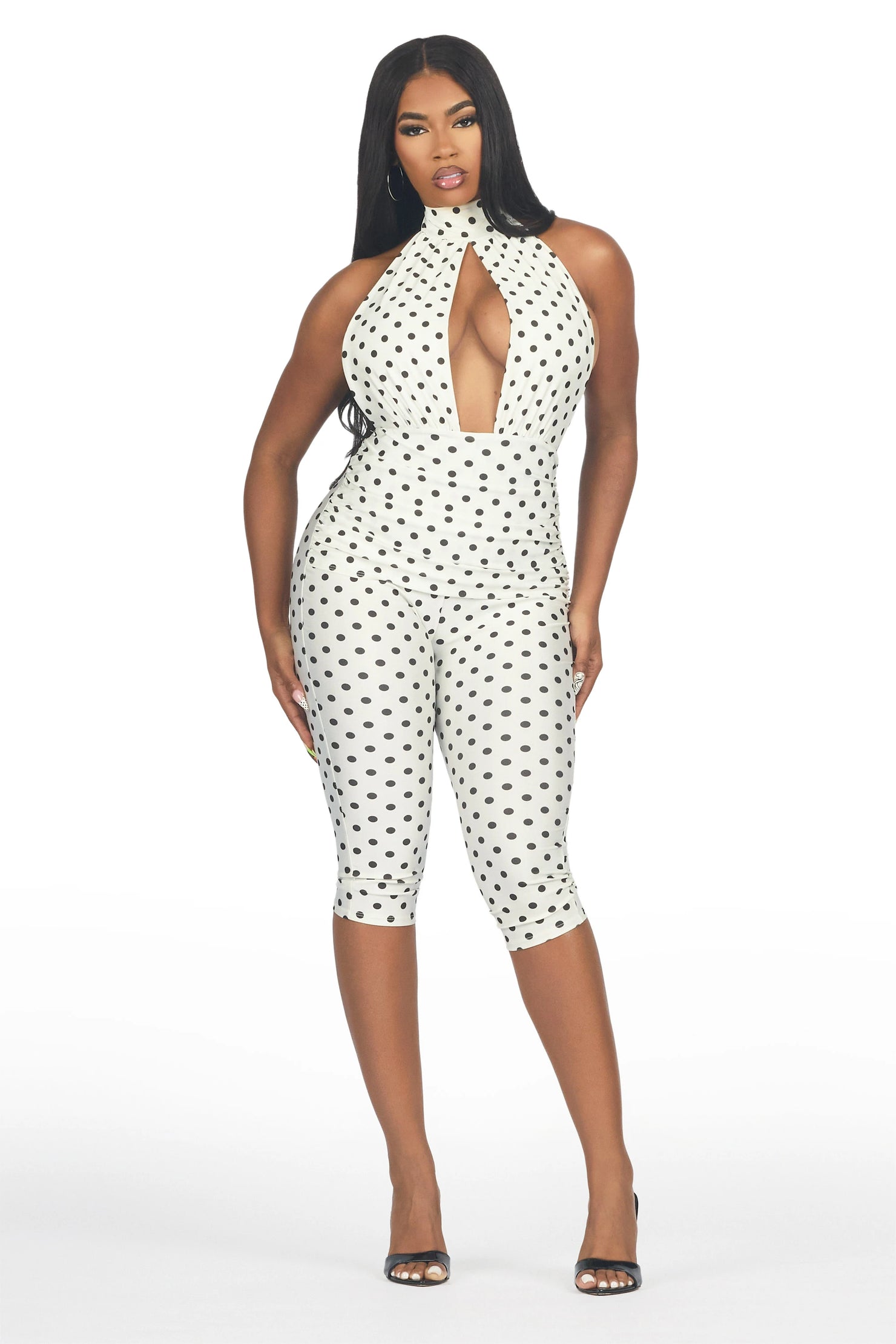 Dott-ed Ivory Polka Dot Capri Jumpsuit
