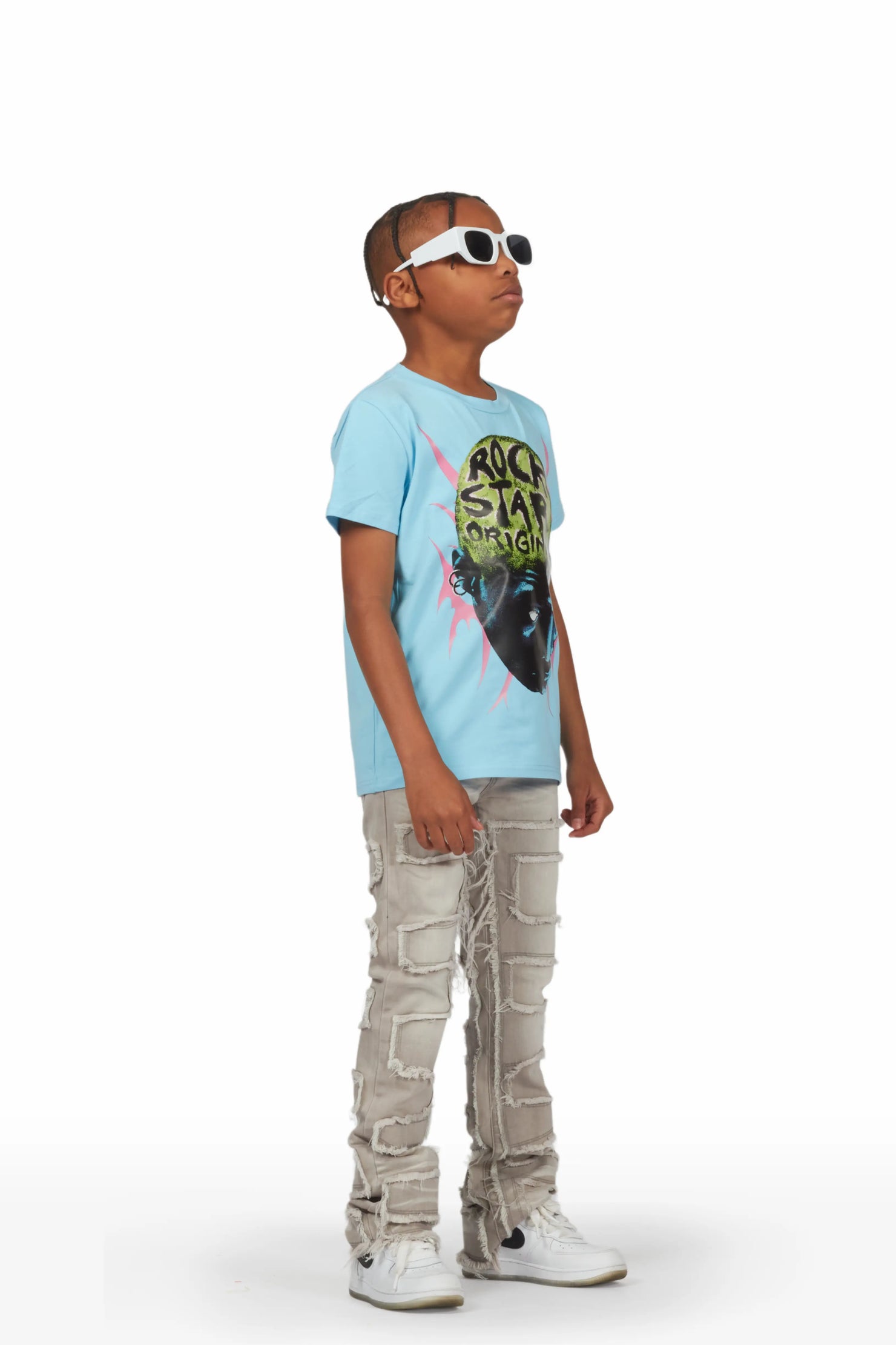 Boys Bronte Baby Blue T-Shirt/Stacked Flare Jean Set