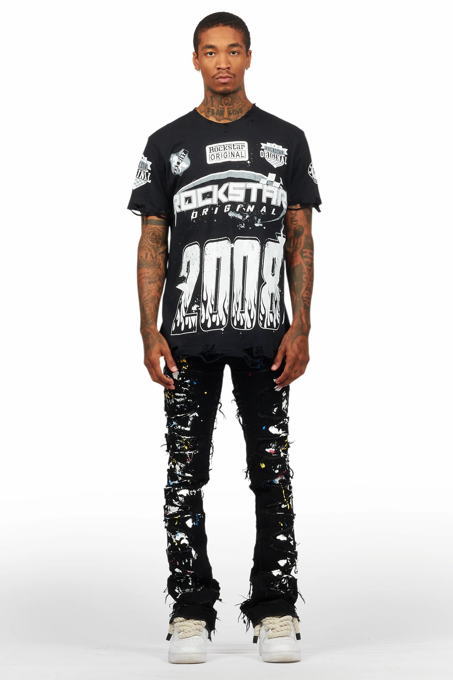 Shaddie Black Painter Stacked Flare Jean