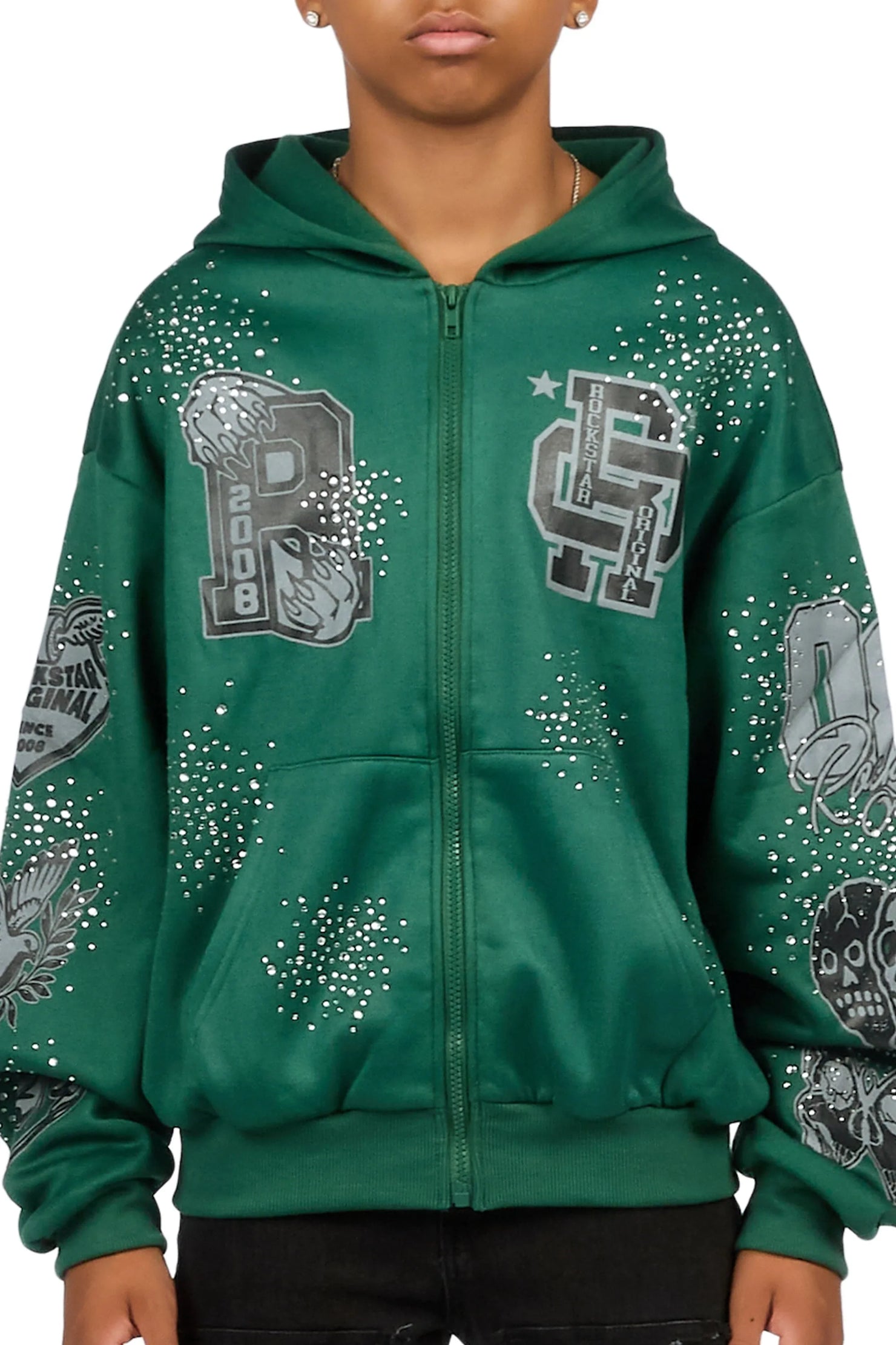 Boys Igor Green/Black Rhinestone Zip Up Hoodie