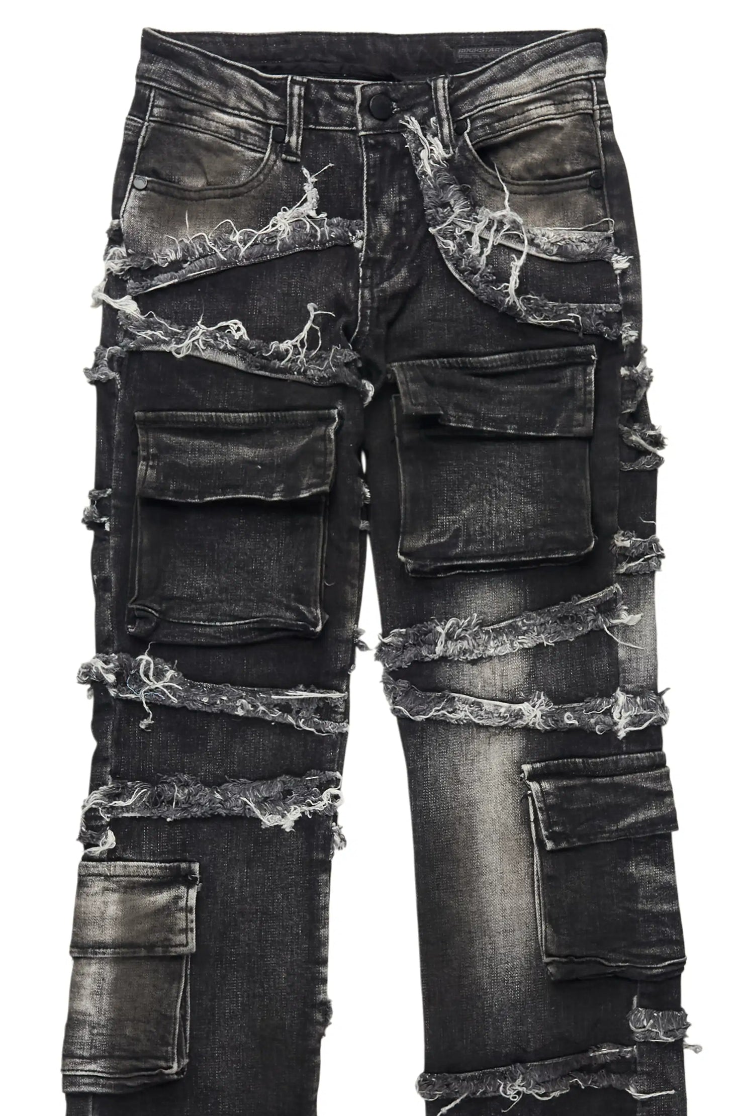 Boys Yves Jet Black Stacked Flare Cargo Jean