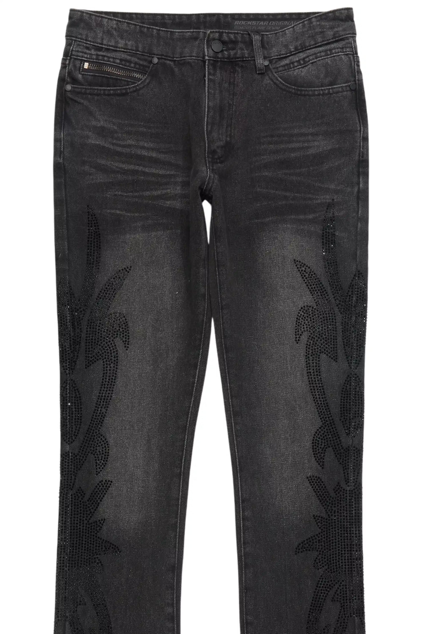 Shamaz Rhinestone Dark Grey Stacked Flare Jean