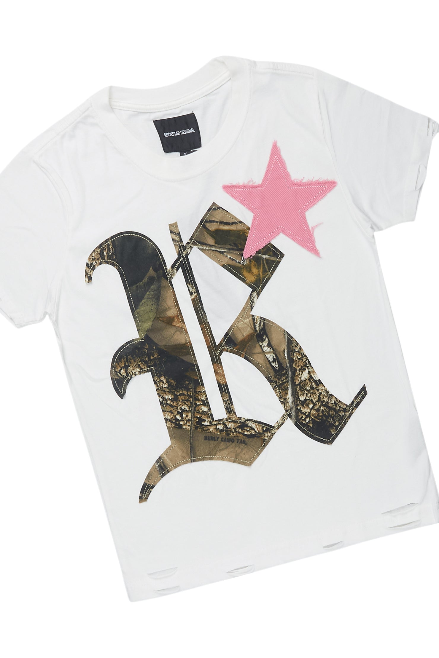 Girls Delgera White/Pink T-Shirt Stacked Set