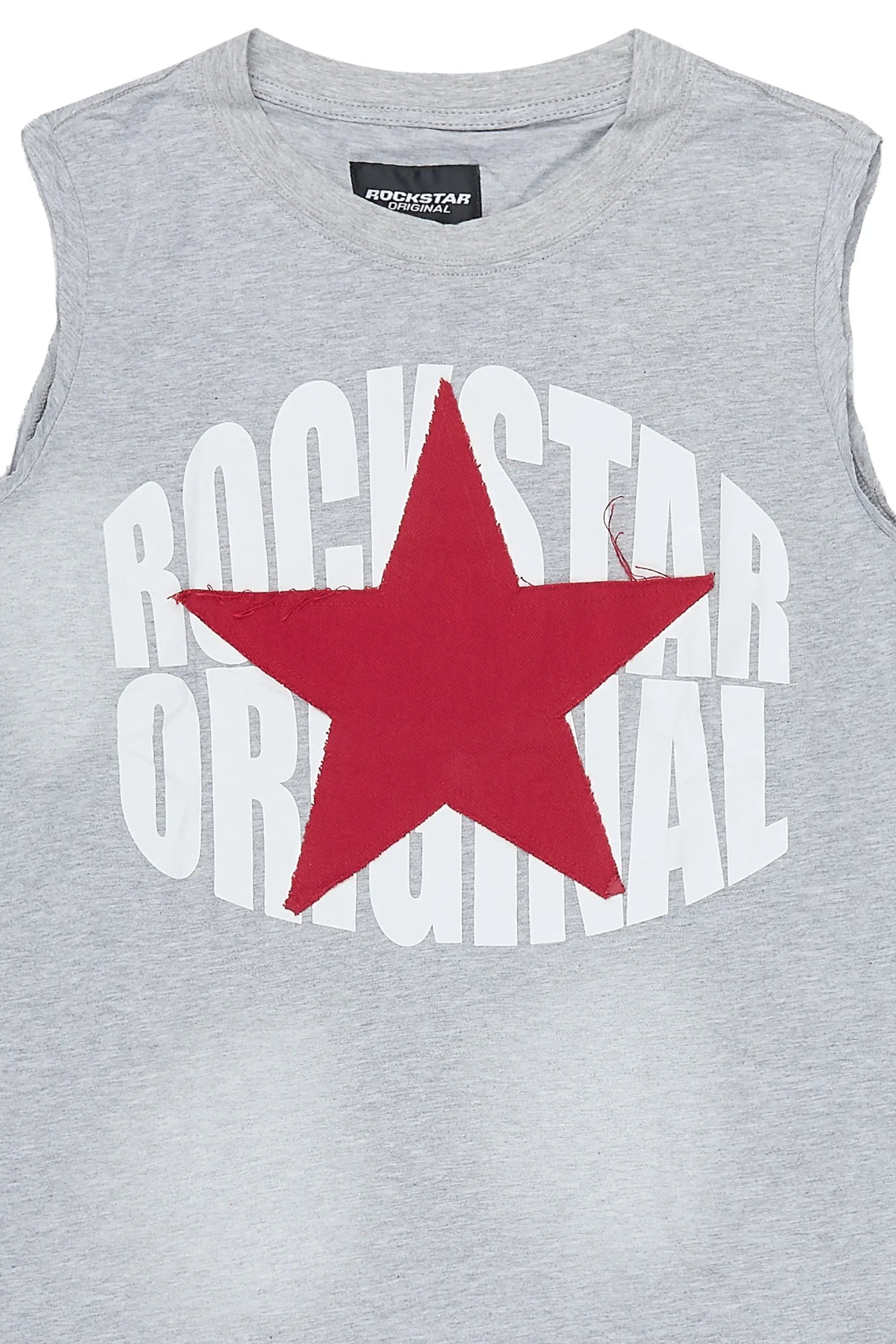 Boys State Heather Grey Cut Off Graphic T-Shirt with Patch