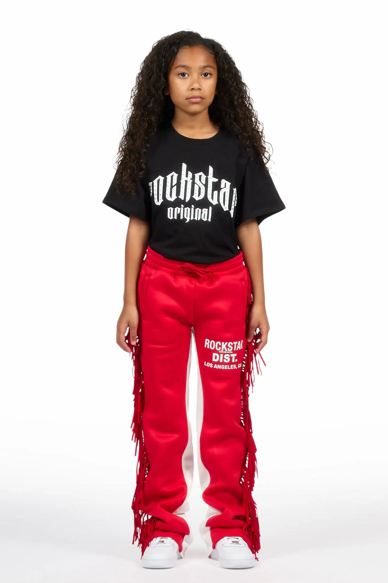 Girls Kendra Red Fringe Stacked Flare Pant
