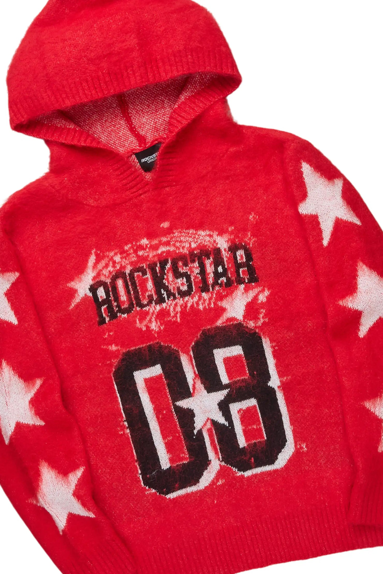 Allstar Red Hoodie Stacked Flare Knitted Mohair Track Set