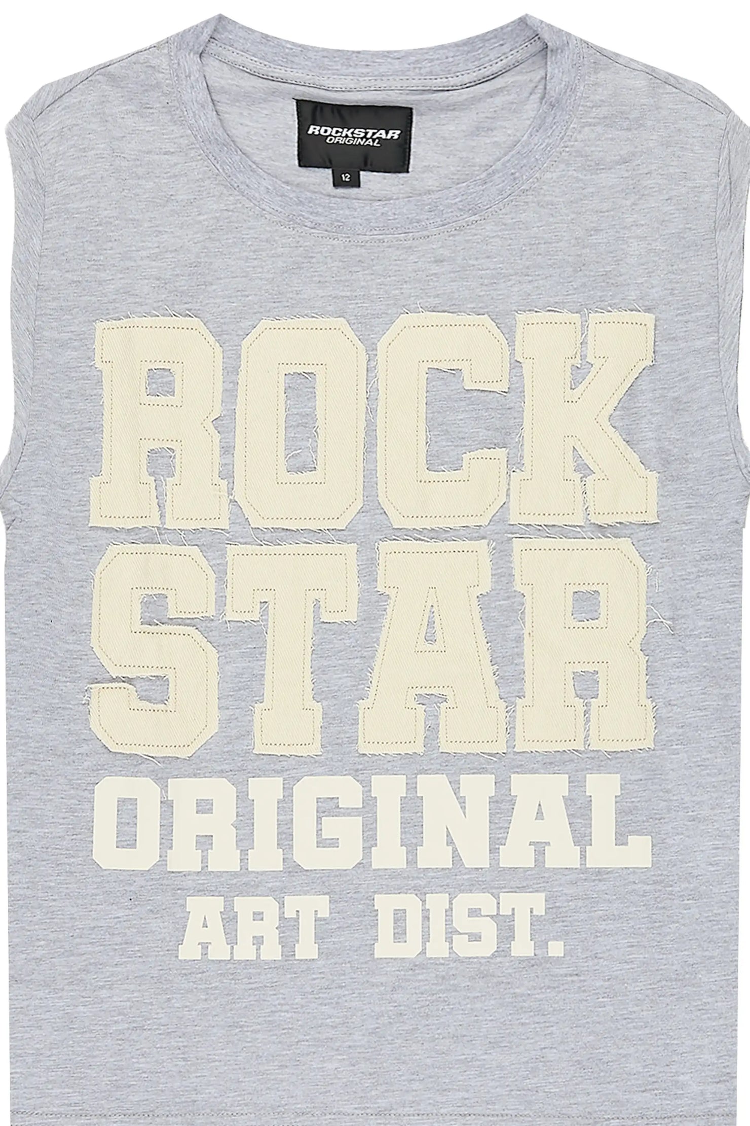 Boys Yulian Heather Grey Patch Cut Off T-Shirt