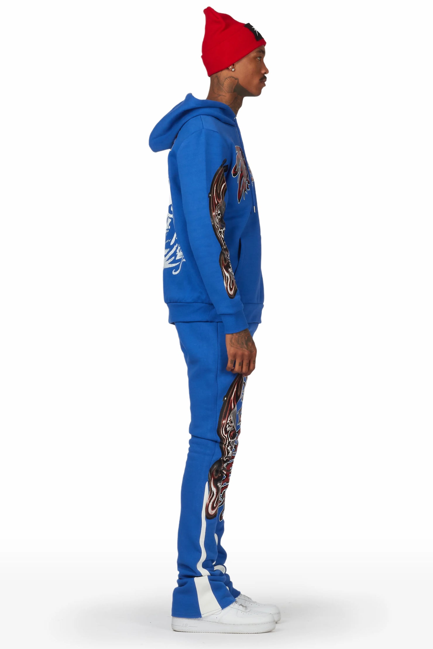 Smoky Royal Blue Hoodie Stacked Flare Track Set