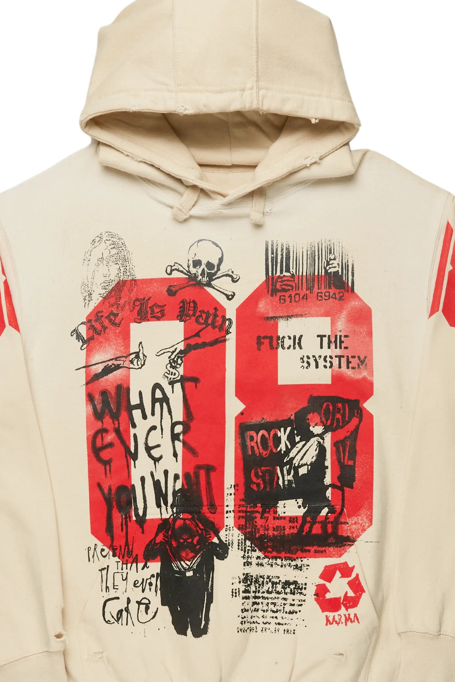 Grill Beige Distressed Graphic Hoodie