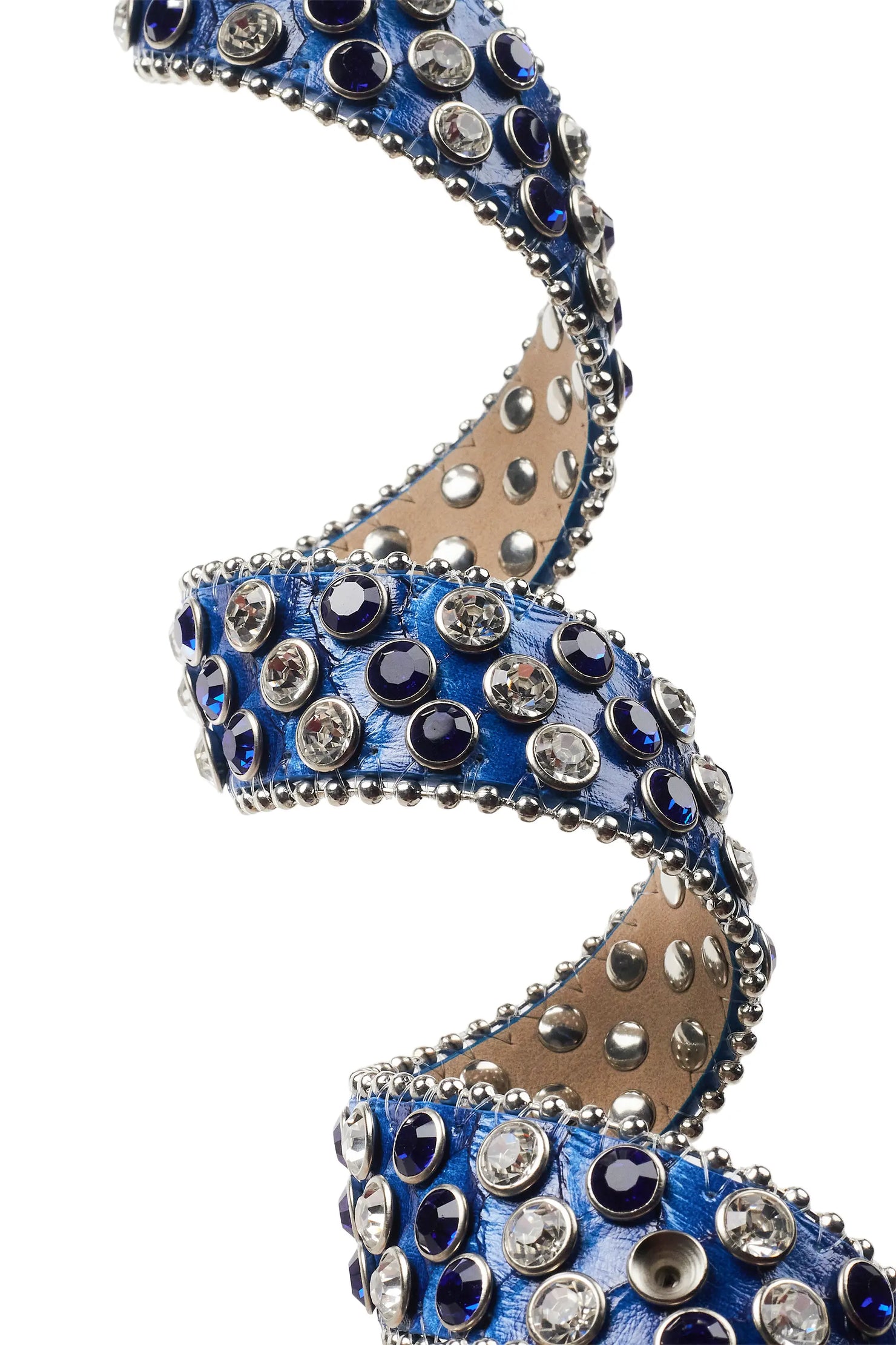 Tedros Rhinestone Blue Rockstar Logo Narrow Belt
