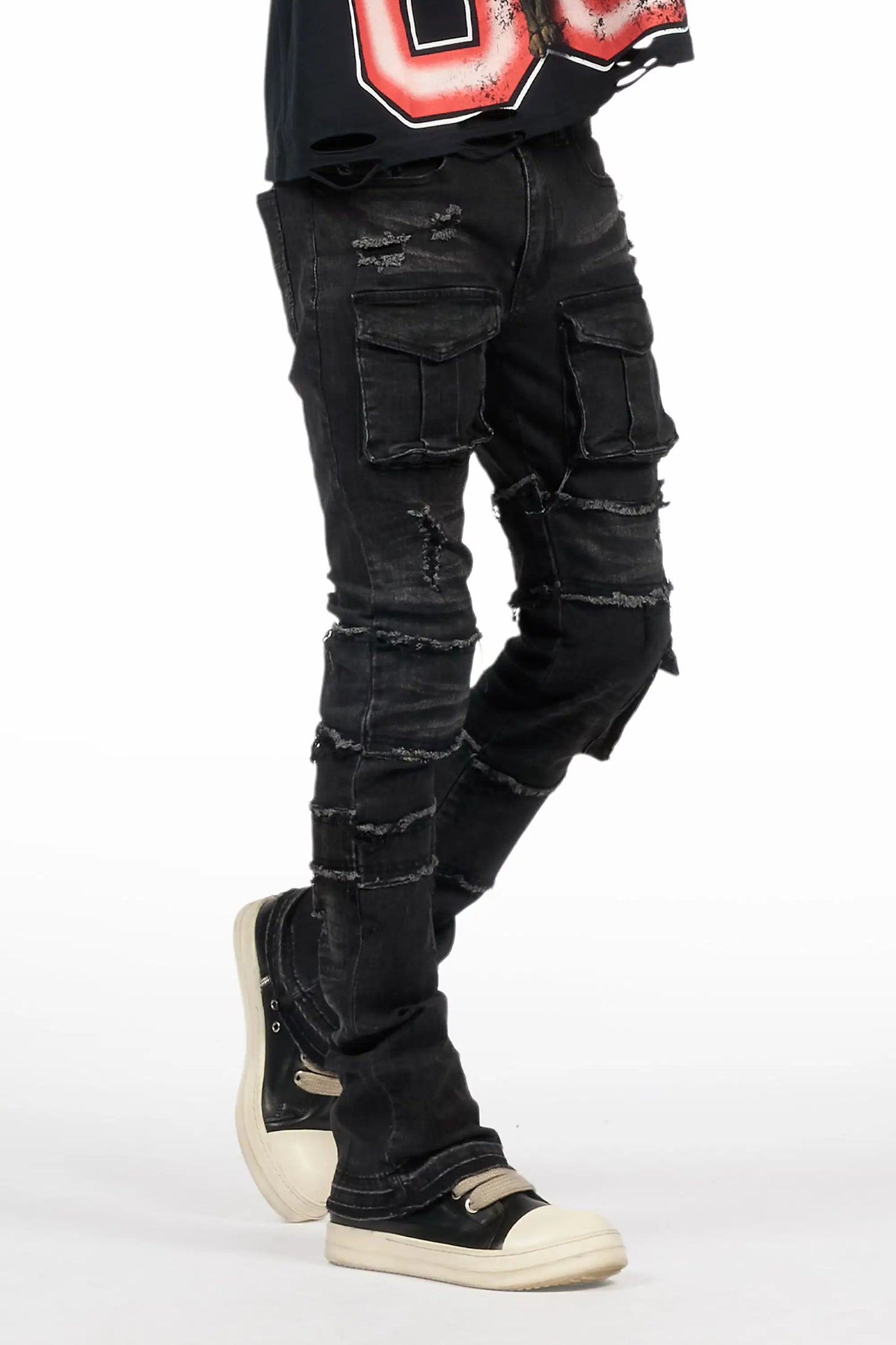 Folant Dark Grey Stacked Cargo Flare Jean