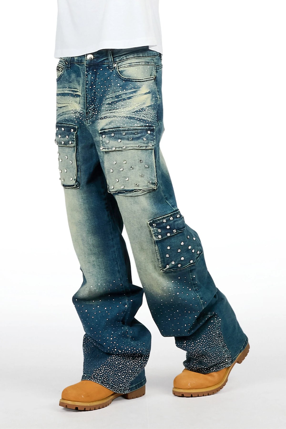 Arman Dark Blue Rhinestones Baggy Fit Jeans