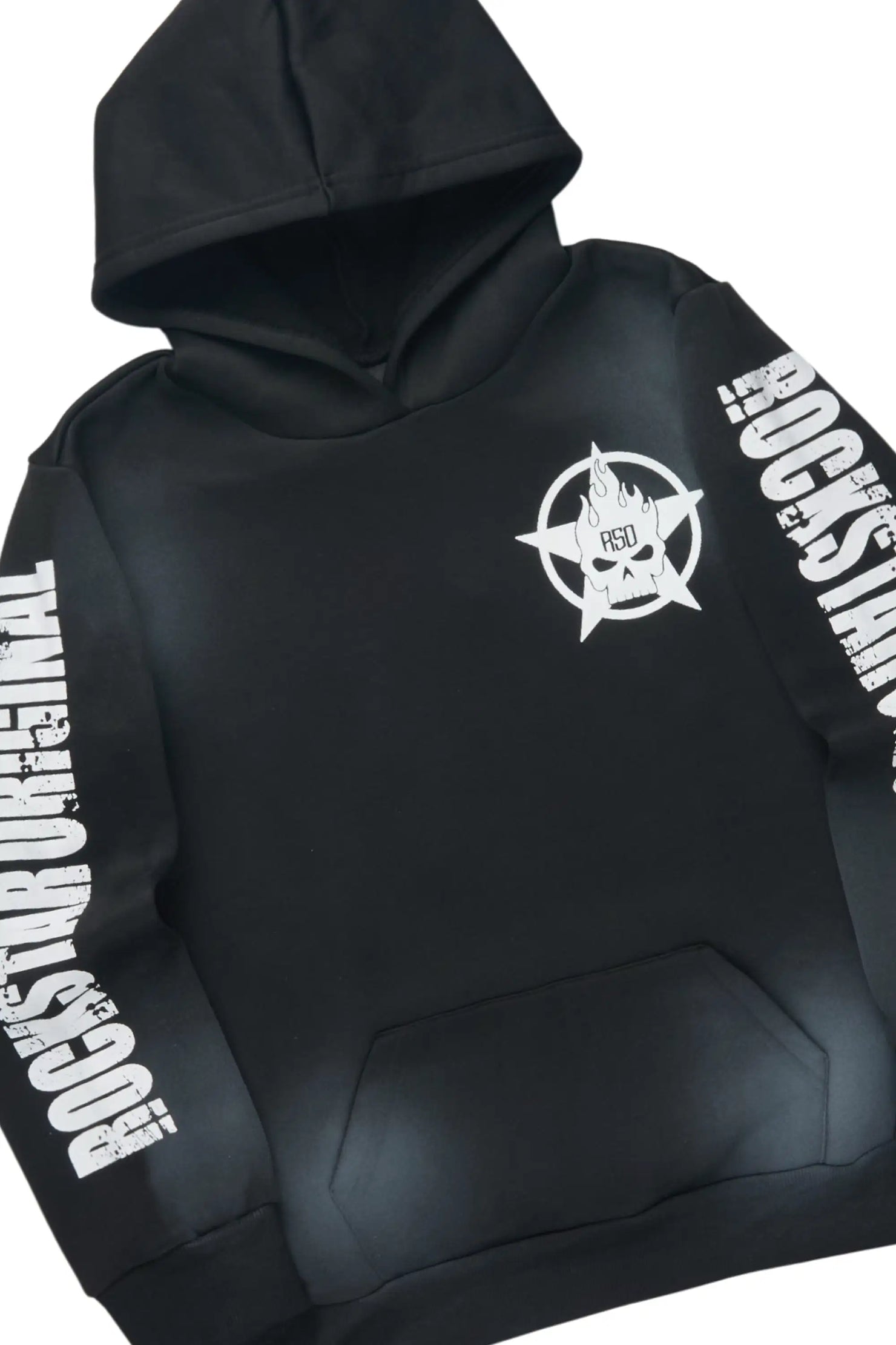 Boys Keve Black Hoodie Stacked Track Pant Set