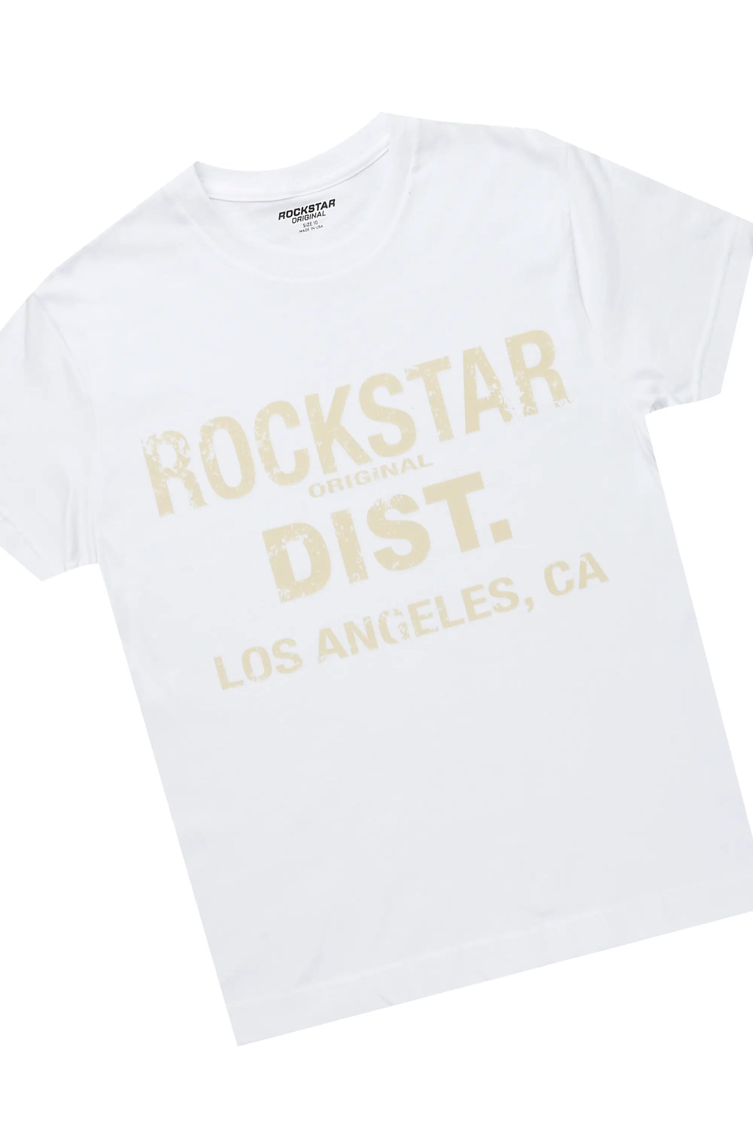 Boys Koen White/Beige T-Shirt/Stacked Flare Pant Set