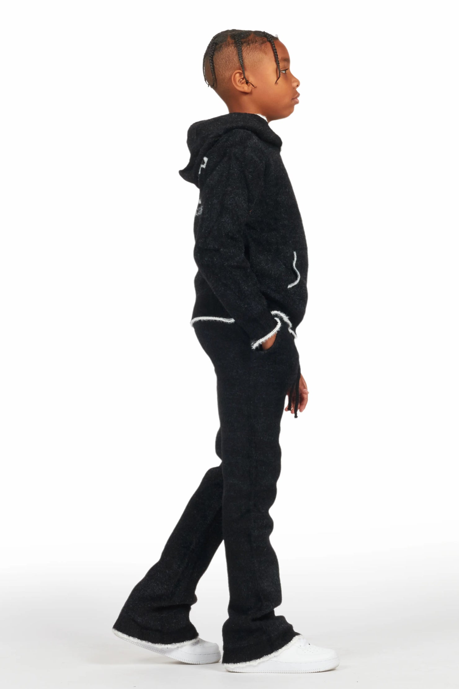 Boys Lake Black Stacked Flare Knit Track Set