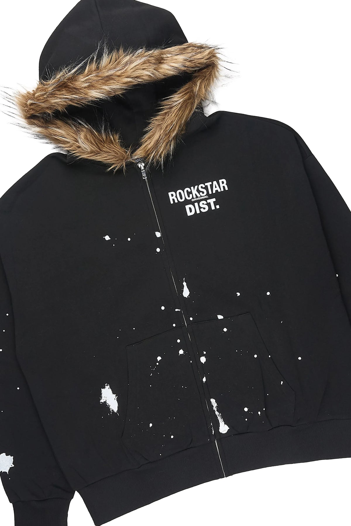 Zip Up Black Raffer Fur Hood/Stacked Track Set
