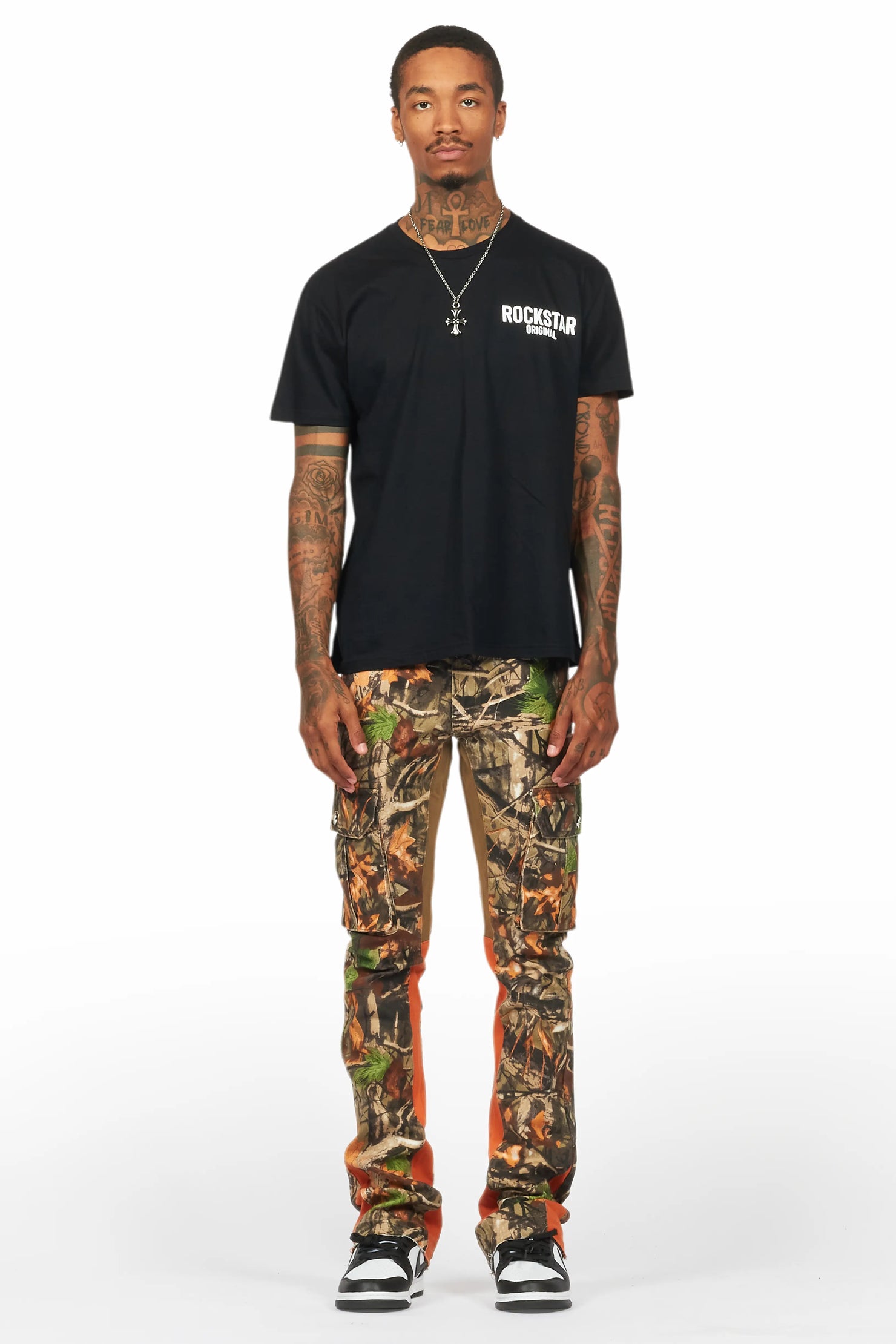 Rolan Orange Tree Camo Stacked Flare Jean