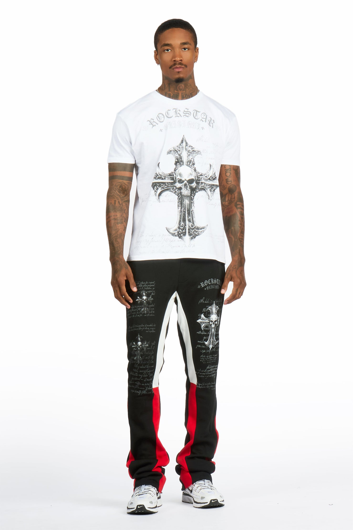 Bowman White/Black T-shirt/Stacked Flare Track Pant Set