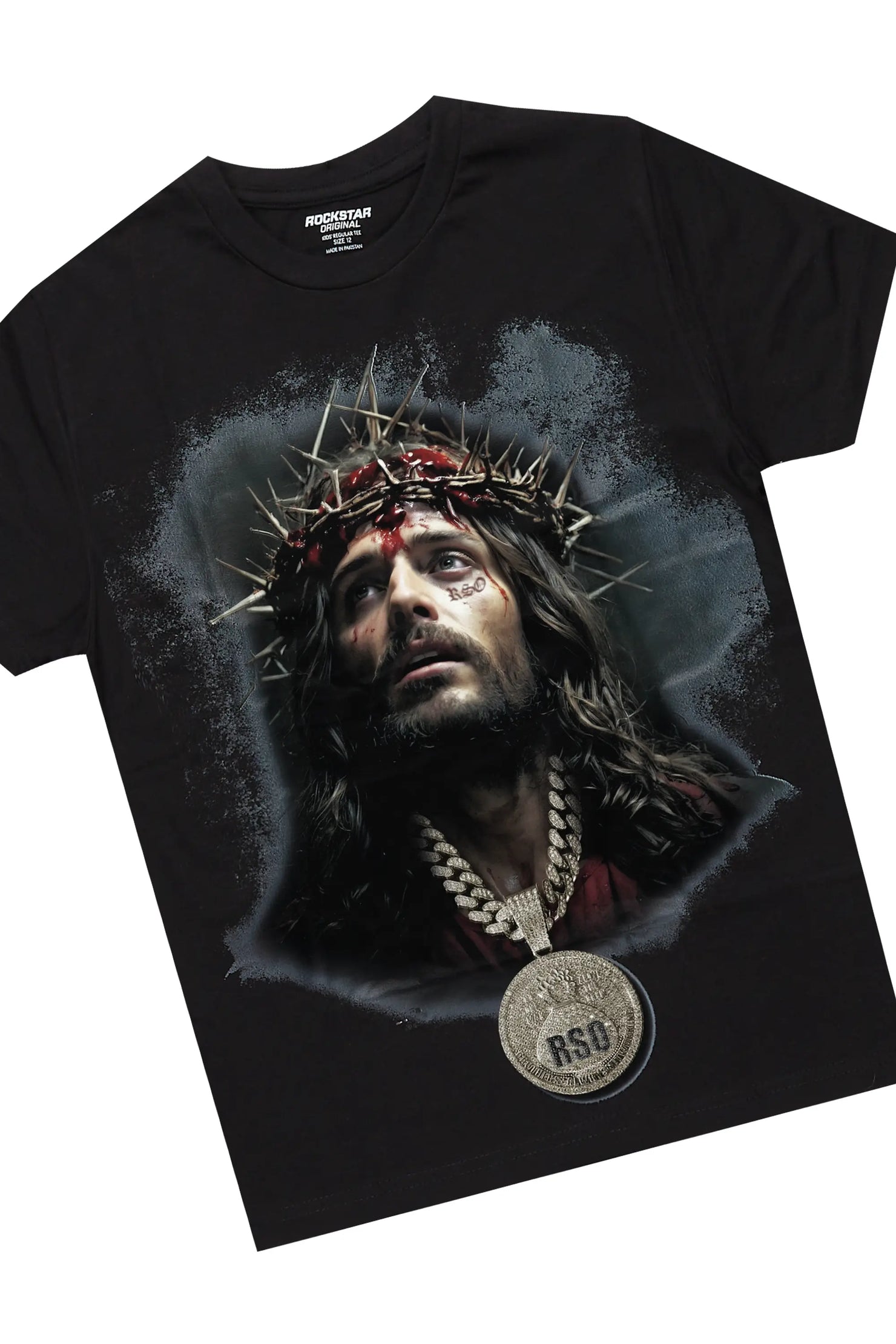 Boys Amina Black T-Shirt/Stacked Baggy Flare Pant Set