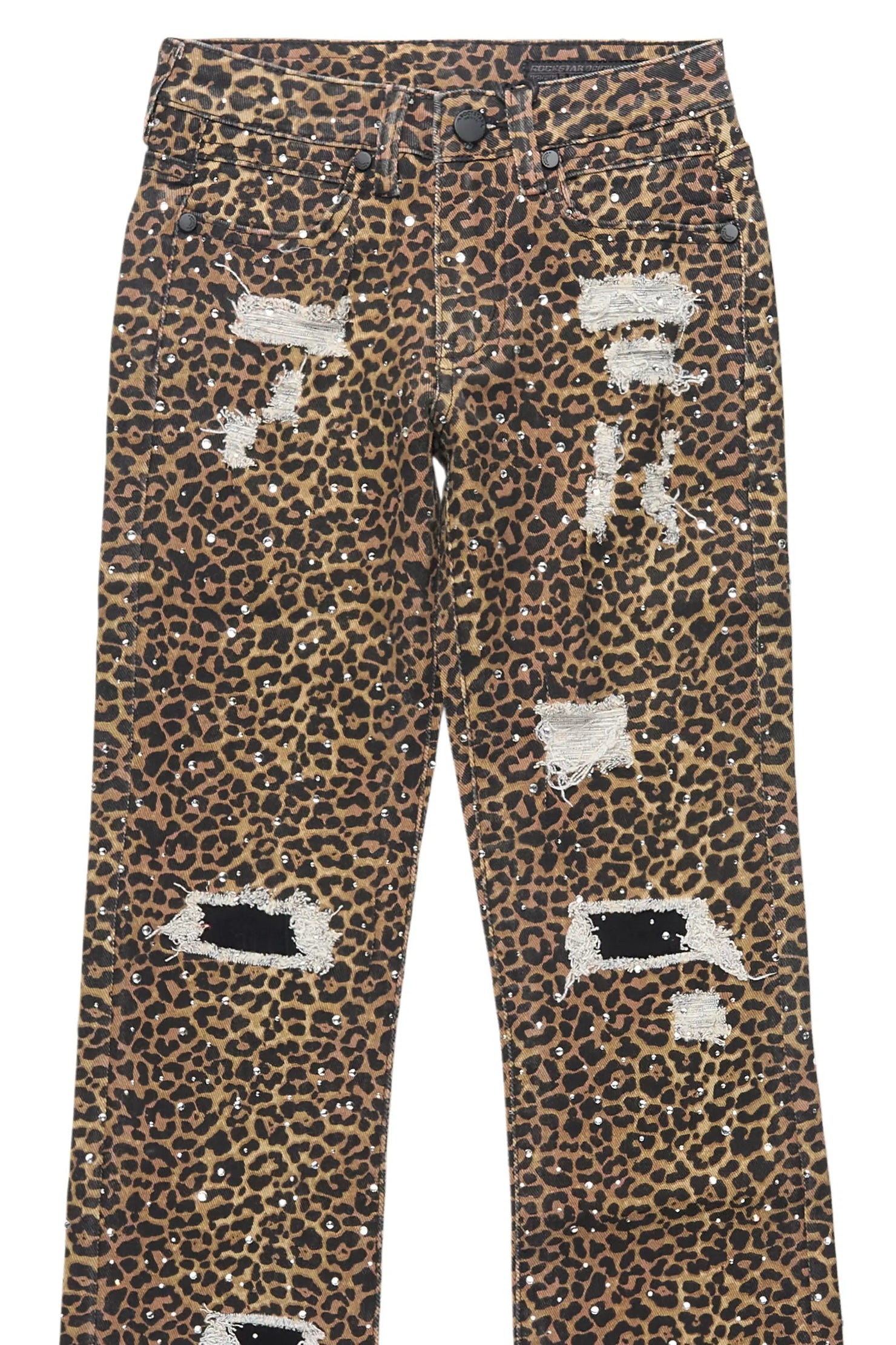 Girls Kelle Cheetah Rhinestone Stacked Jean