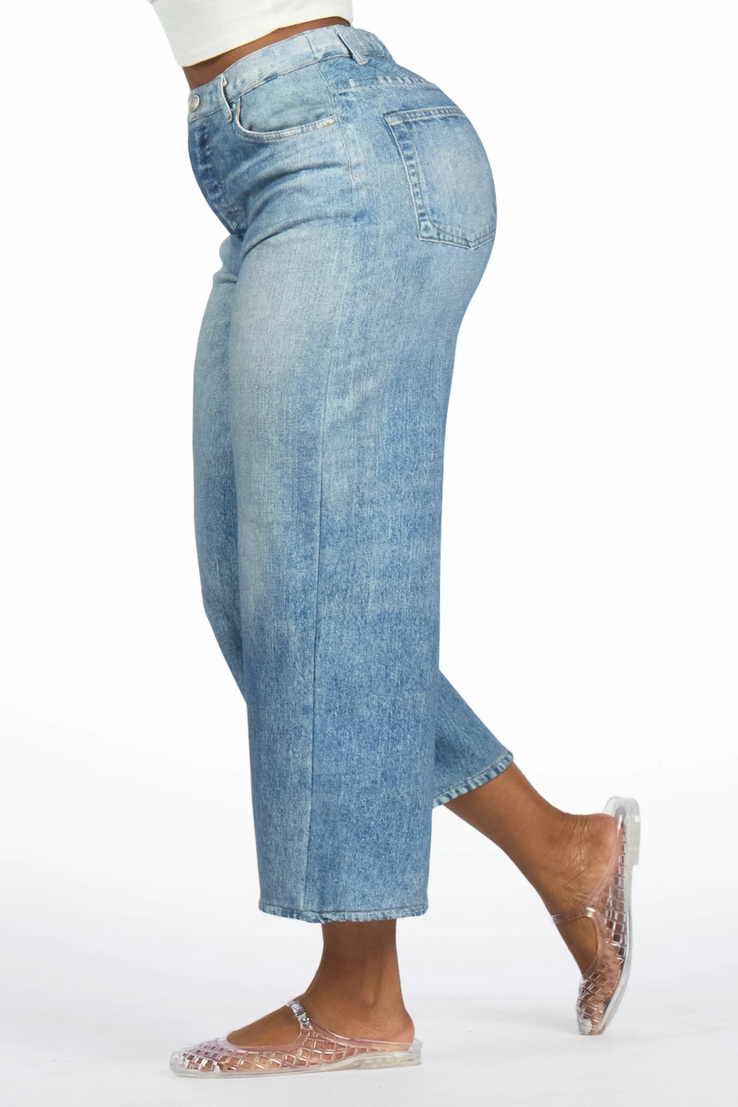 Moxley Med. Wash Denim Print Stretch Terry Sweatpant Capri