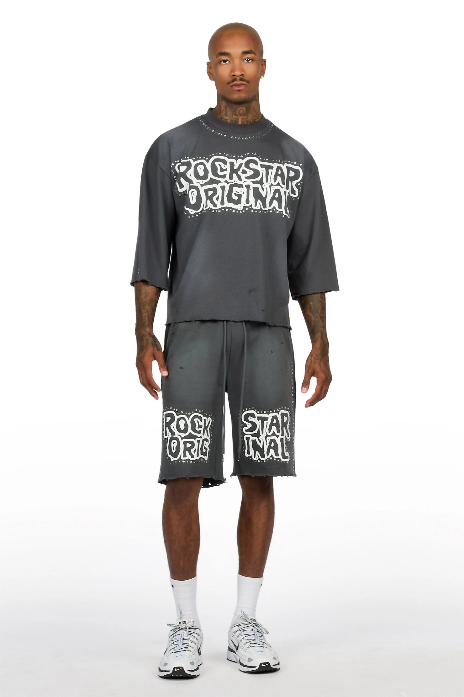 Marc Charcoal Rhinestone T-Shirt Short Set