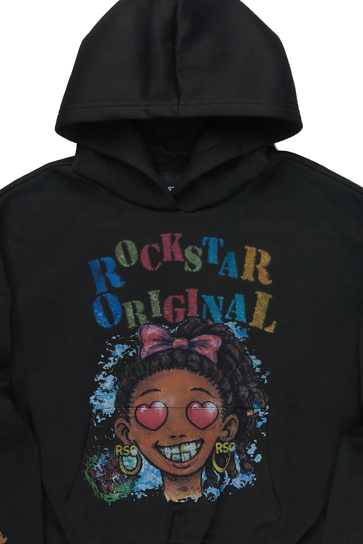 Girls Jaggy Black Graphic Hoodie
