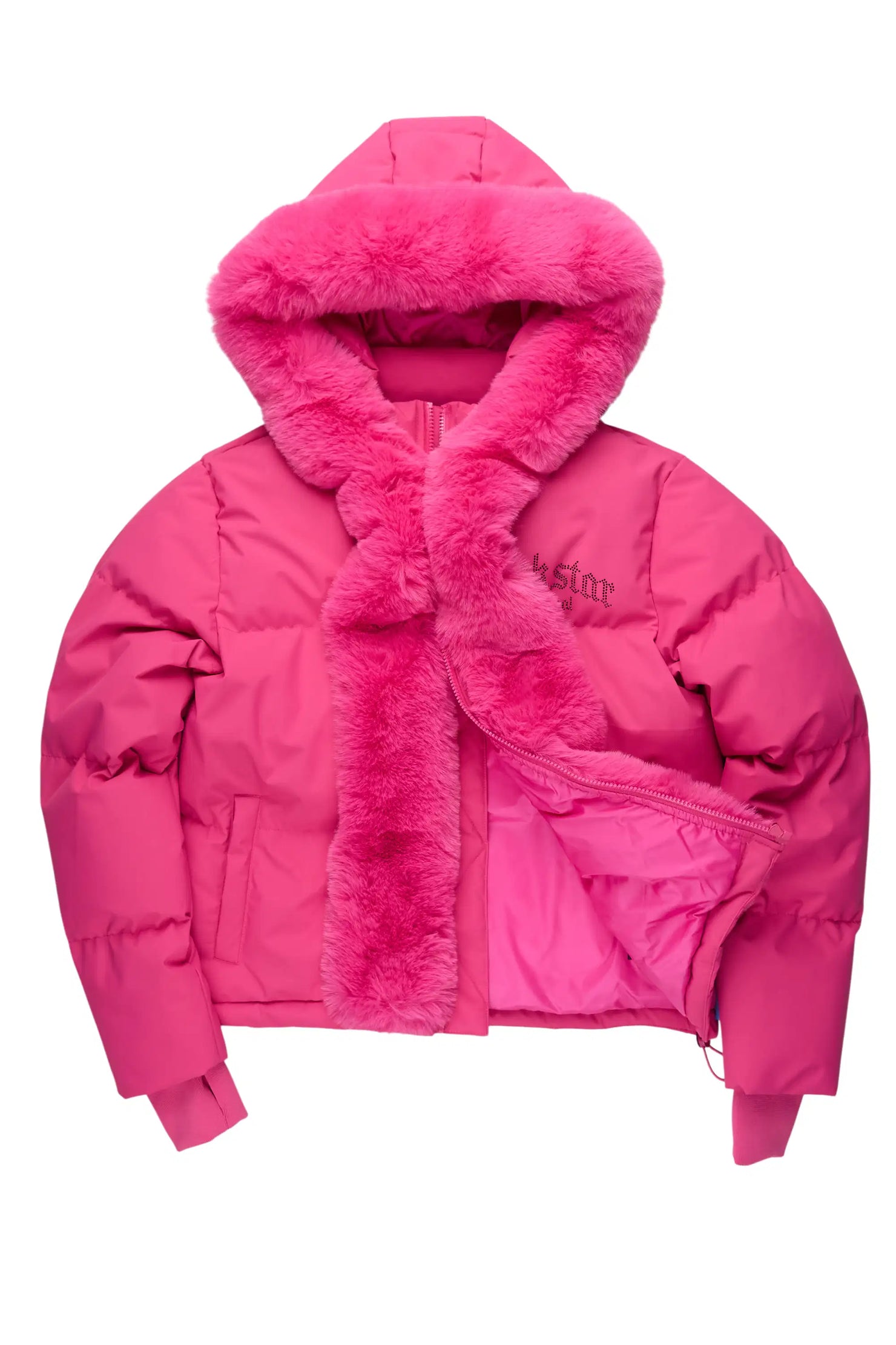 Dontaisha Hot Pink Puffer Jacket With Fur Trim