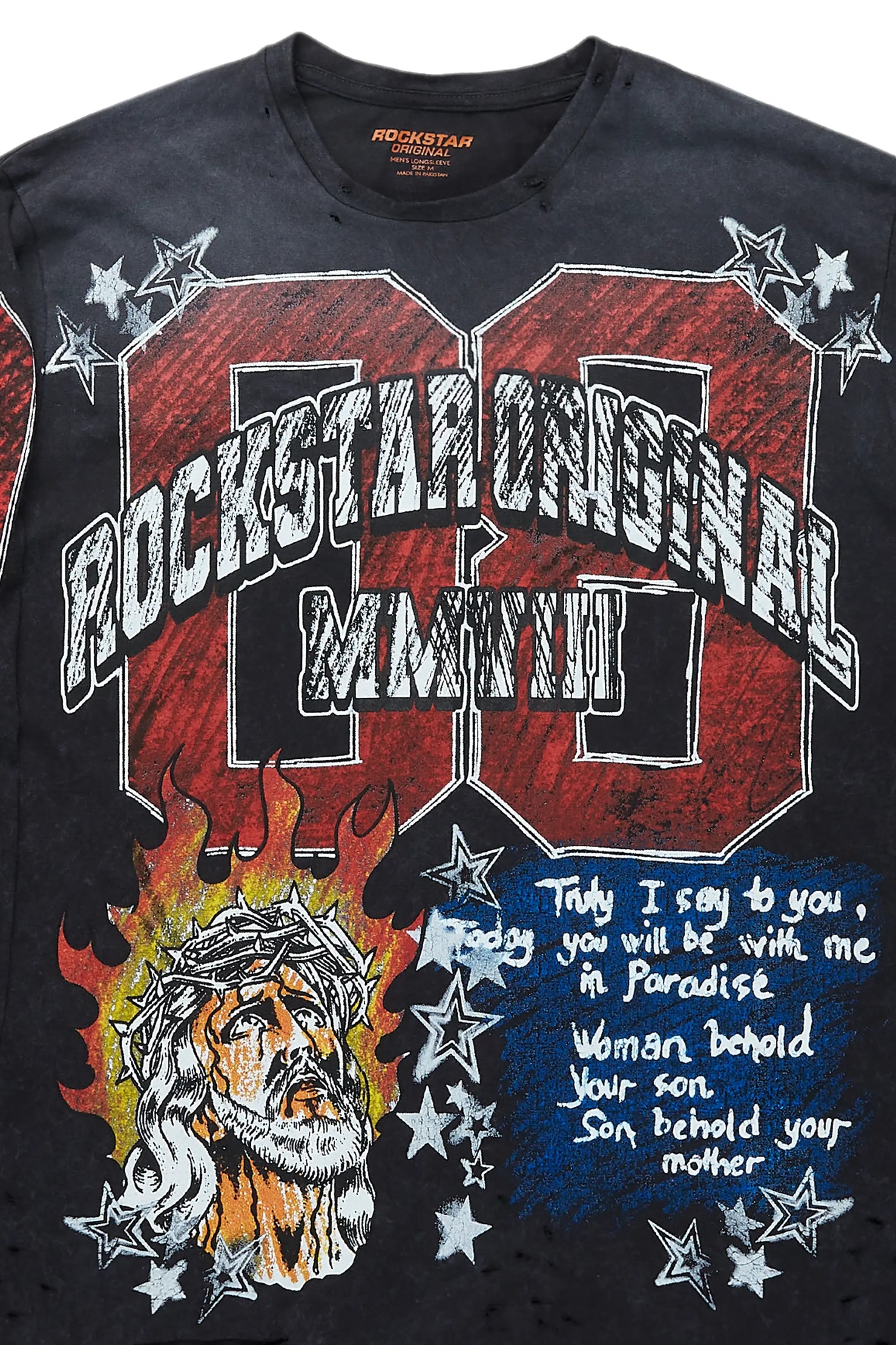 Jesus Crayon Vintage Black Long Sleeve Graphic T-Shirt