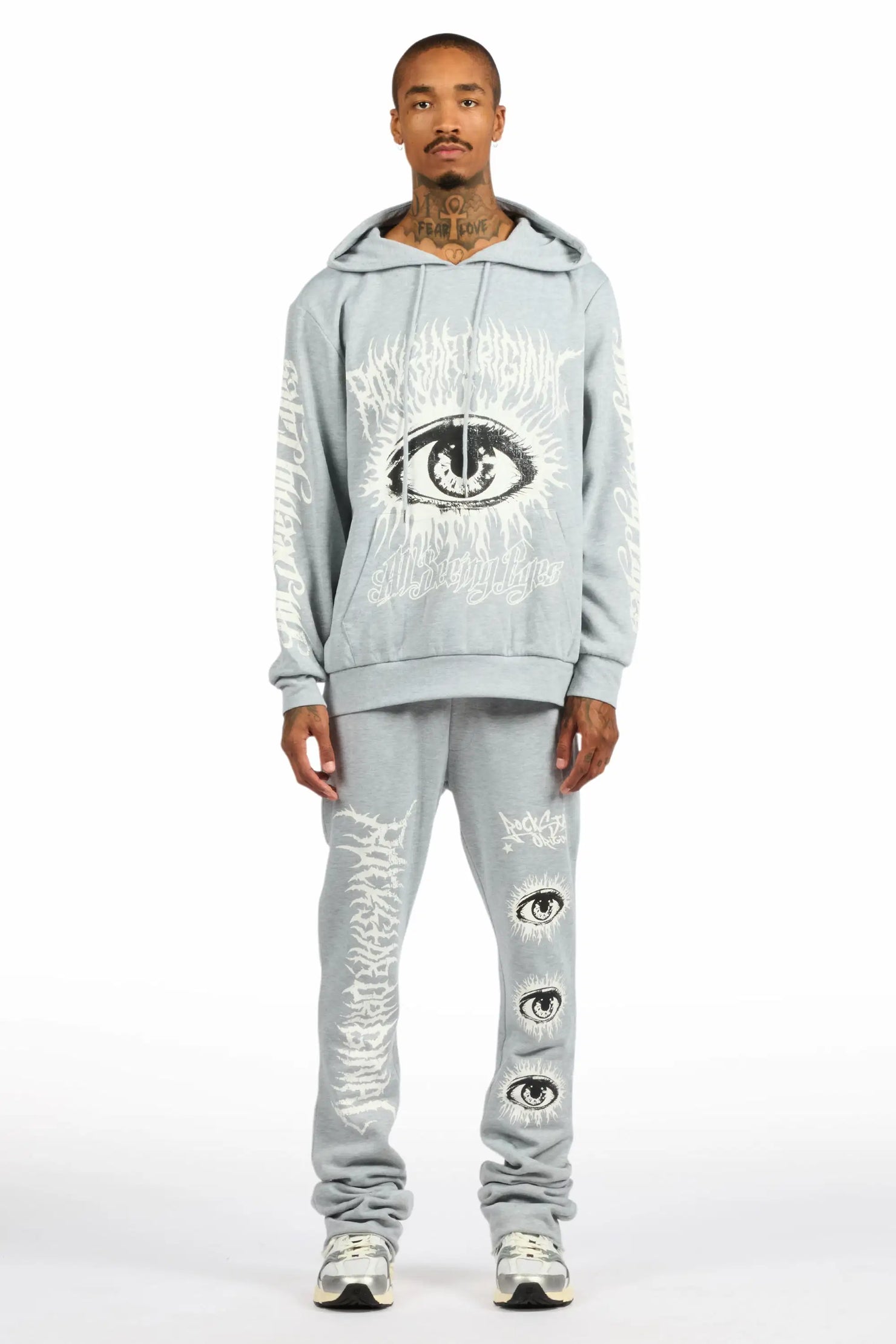 All Seeing Eyes Heather Grey Stacked Flare Track Pant Set