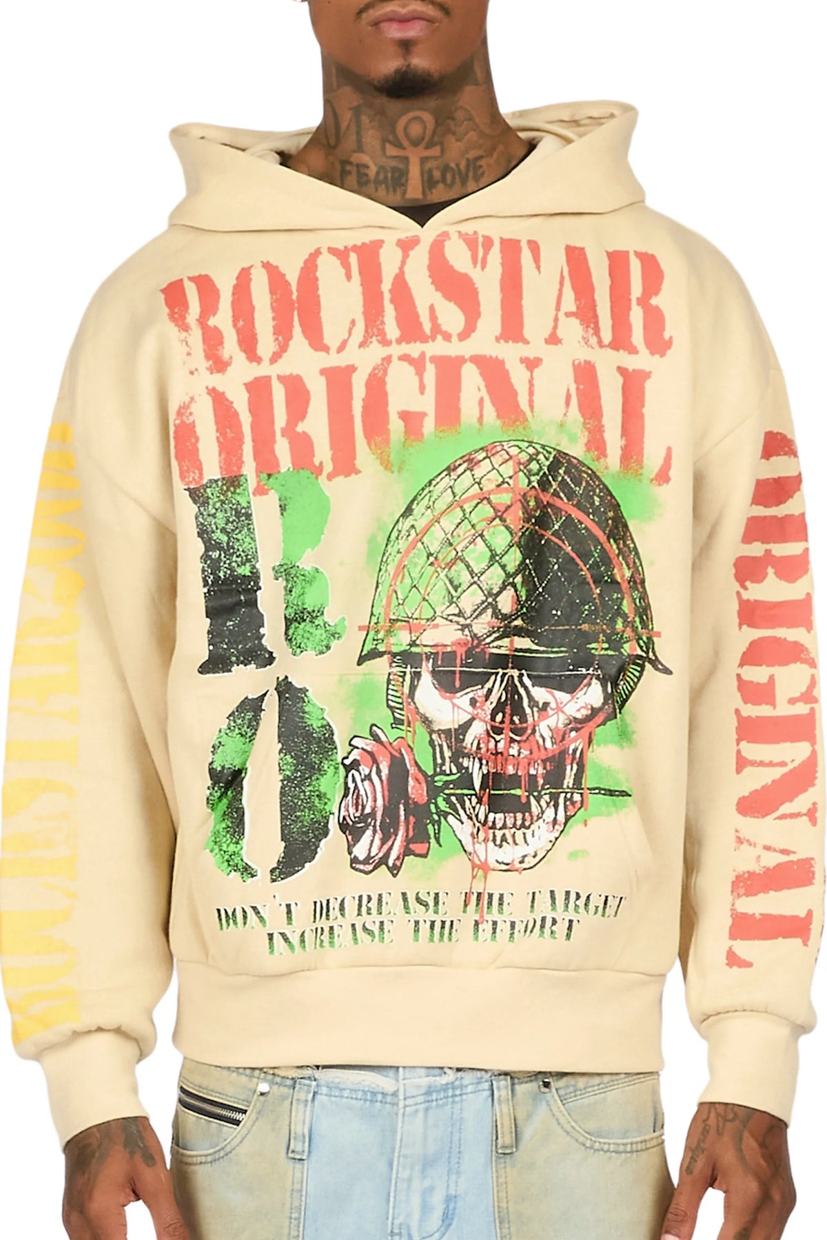 Kilshot Romance Beige Distressed Graphic Hoodie