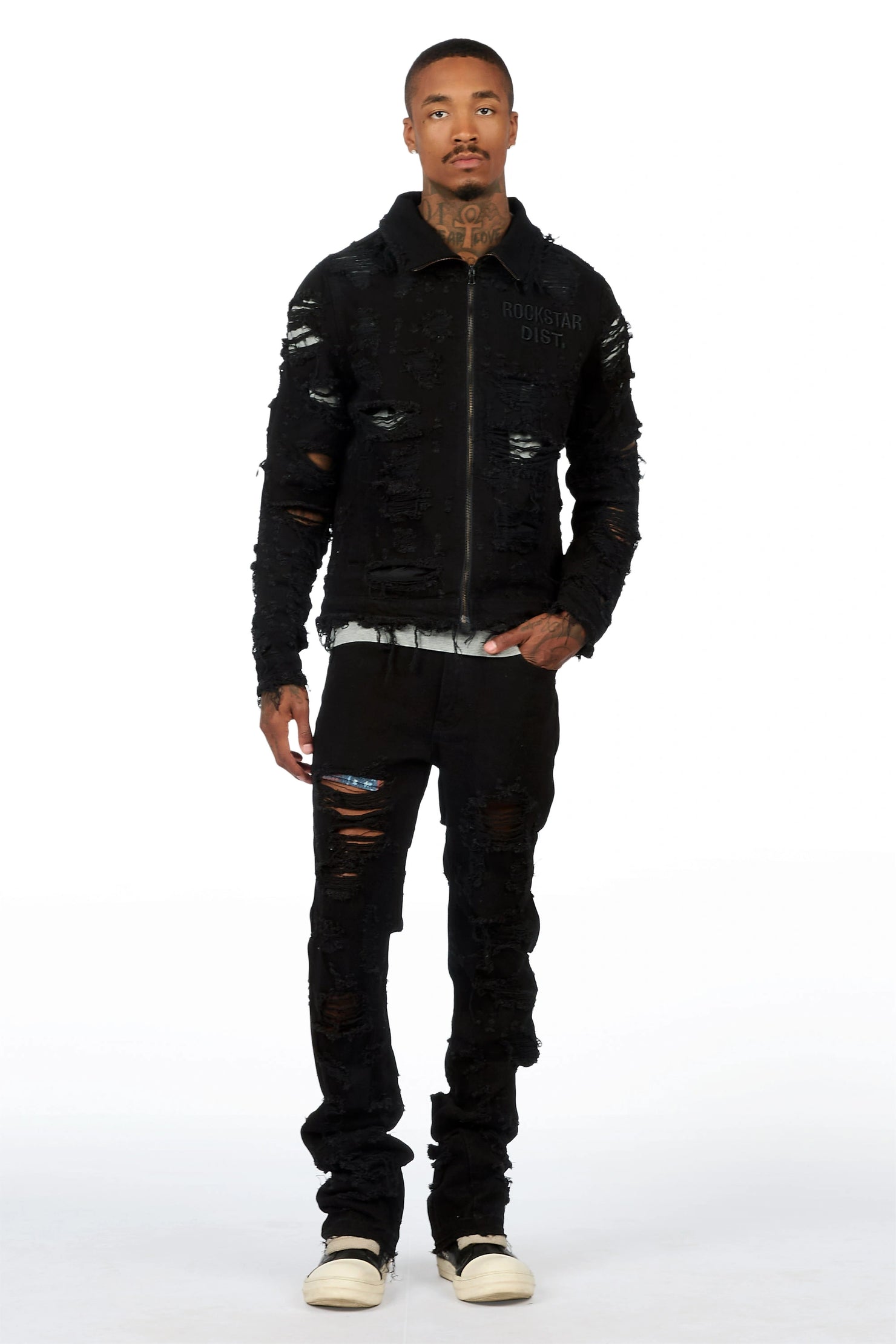 Faro Black Denim Jacket/Stacked Flare Jean Set