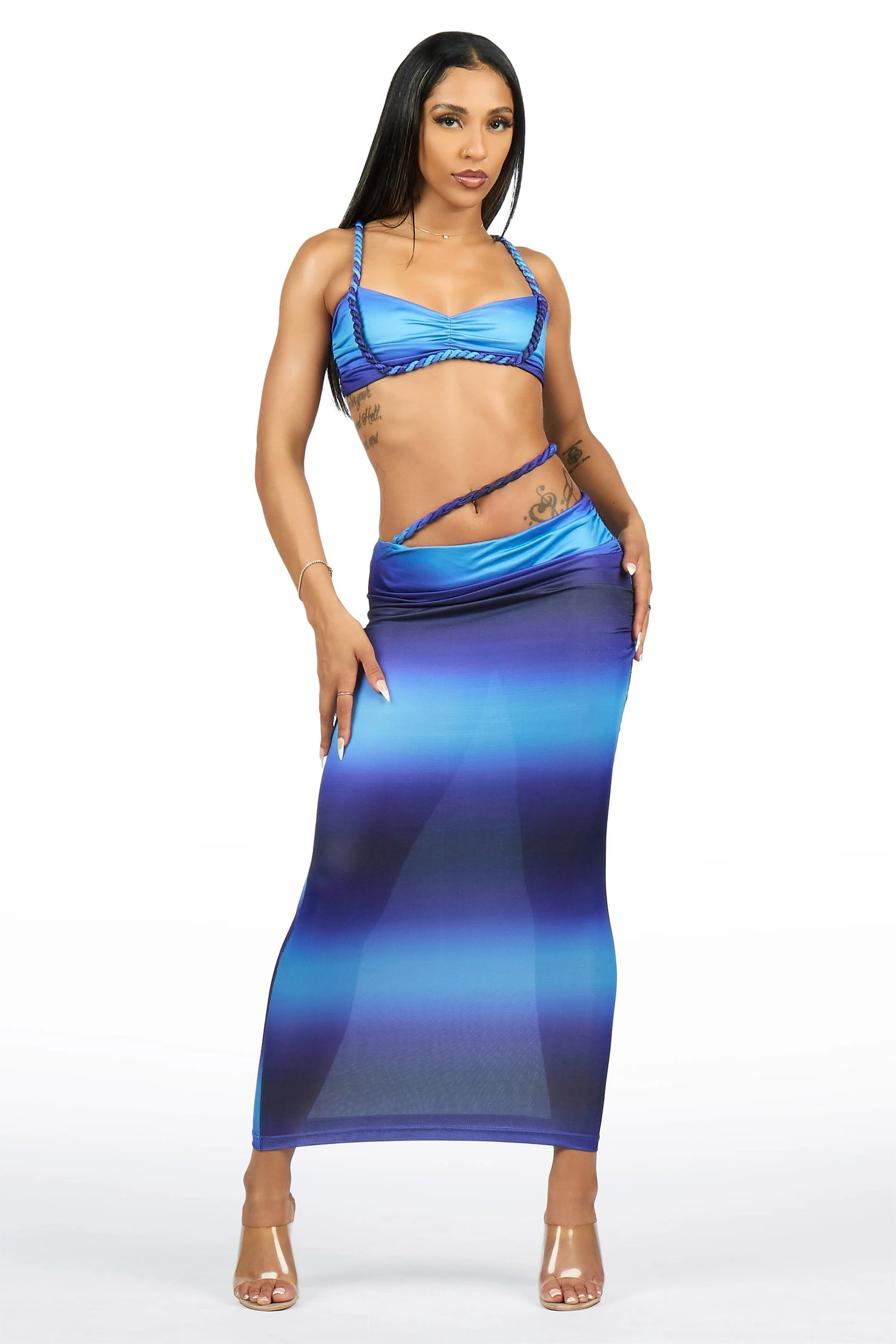 Braid-it Blue 2 Piece Maxi Skirt Set