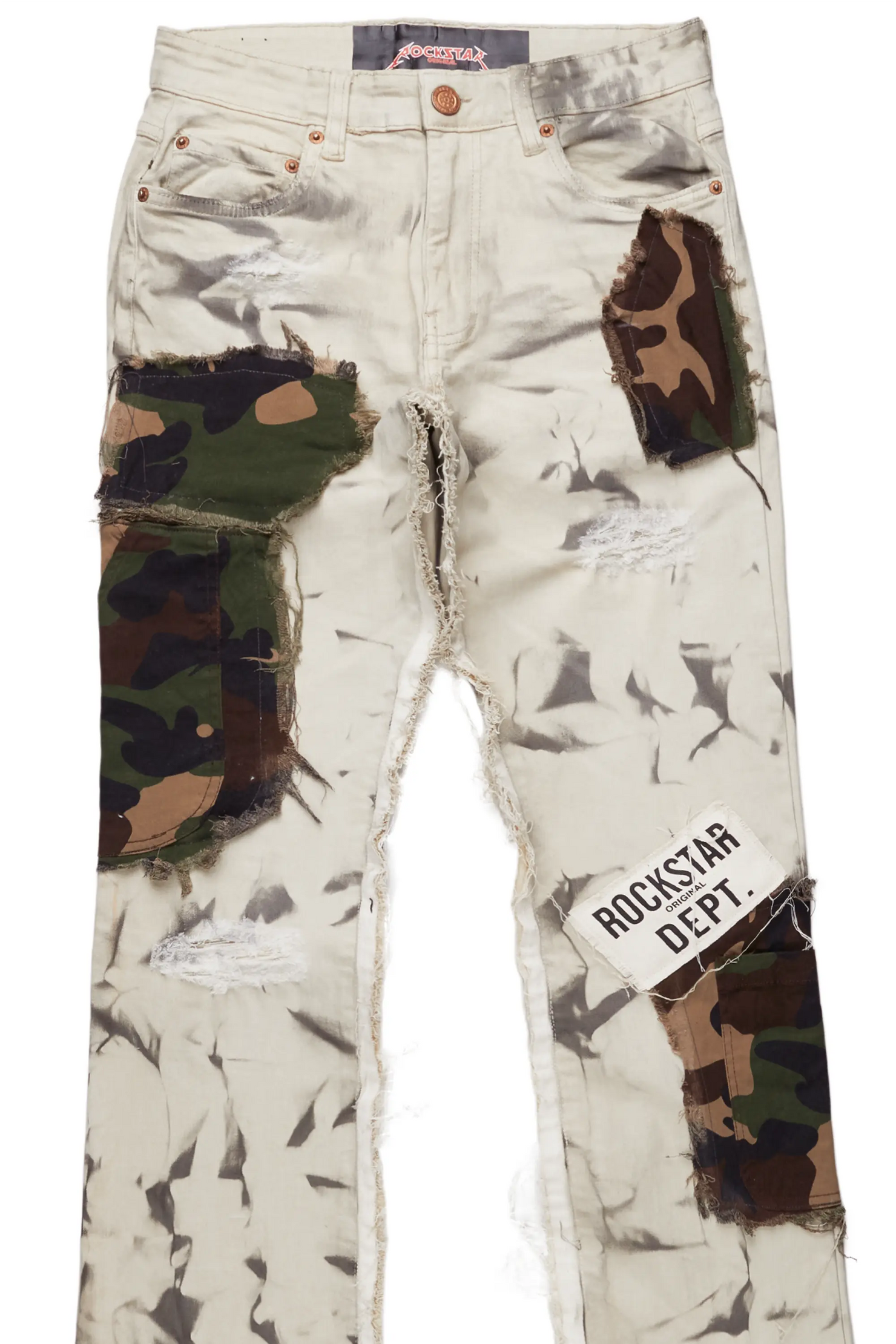 Chad Beige/Camo Patchwork Stacked Jean