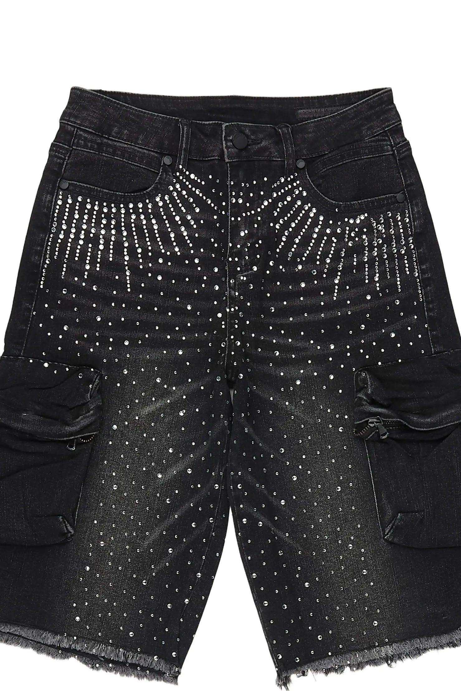 Boys Grand Black Wash Rhinestone Jort