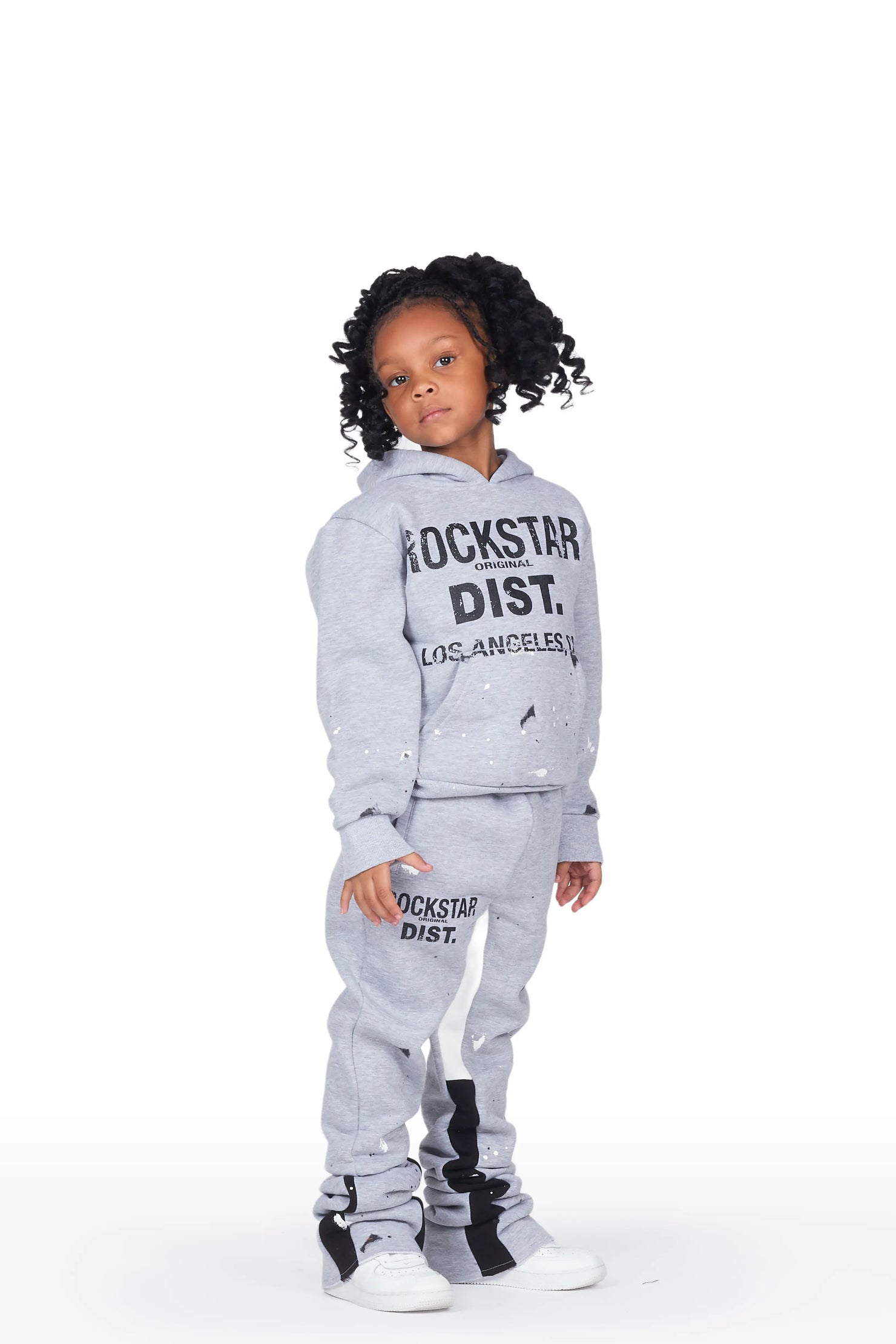 Girls Scarlie Grey/Black Hoodie Super Stacked Flare Track Set