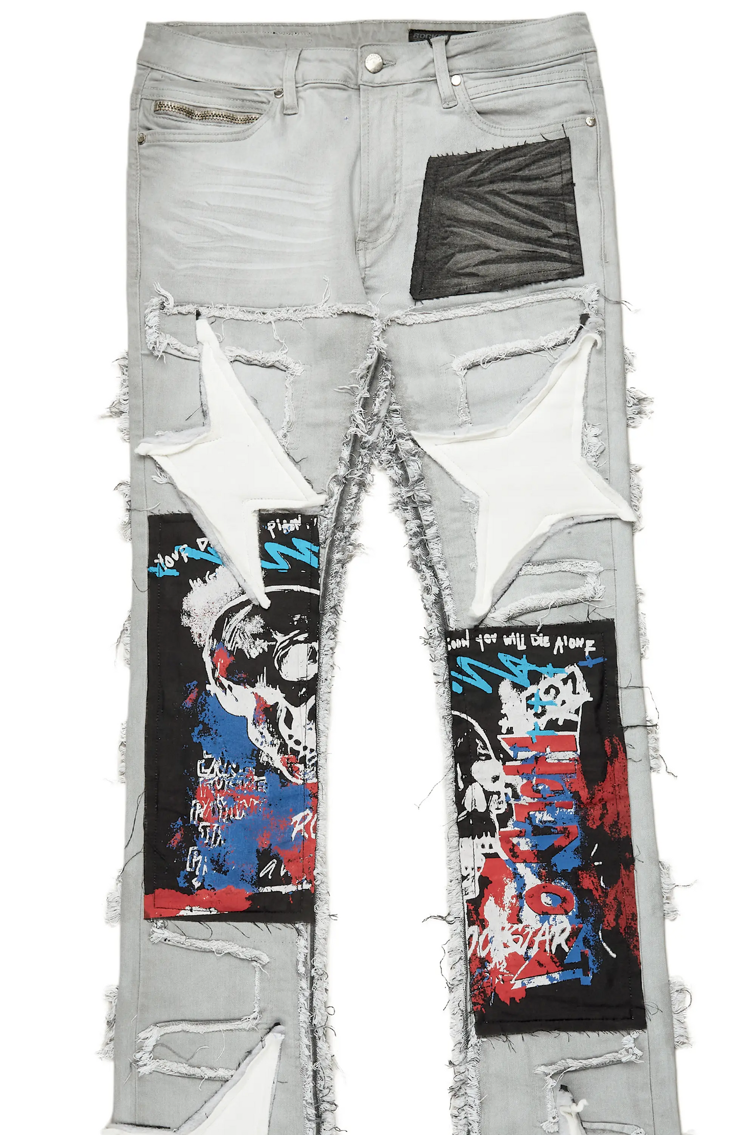 Vinson Dark Grey Patchwork Super Stacked Flare Jean