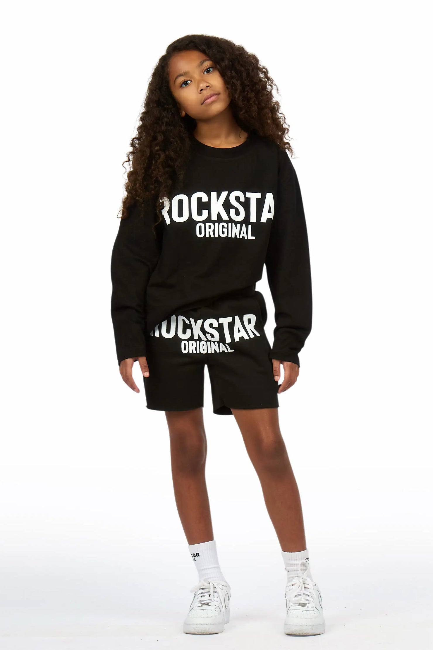 Girls Mikassa 2.0 Black/White L/S T-Shirt Short Set