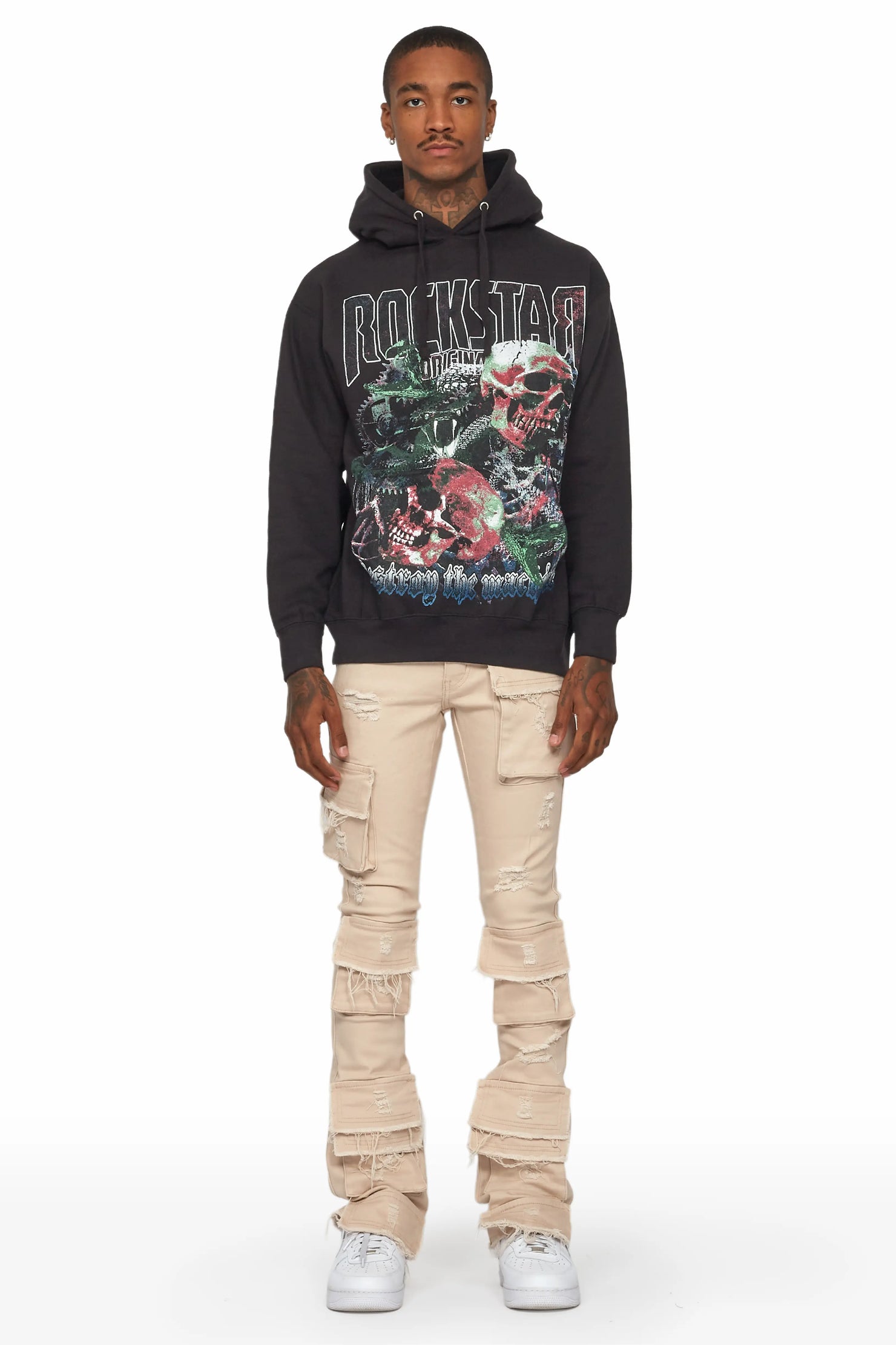 Zander Beige Stacked Flare Cargo Jean