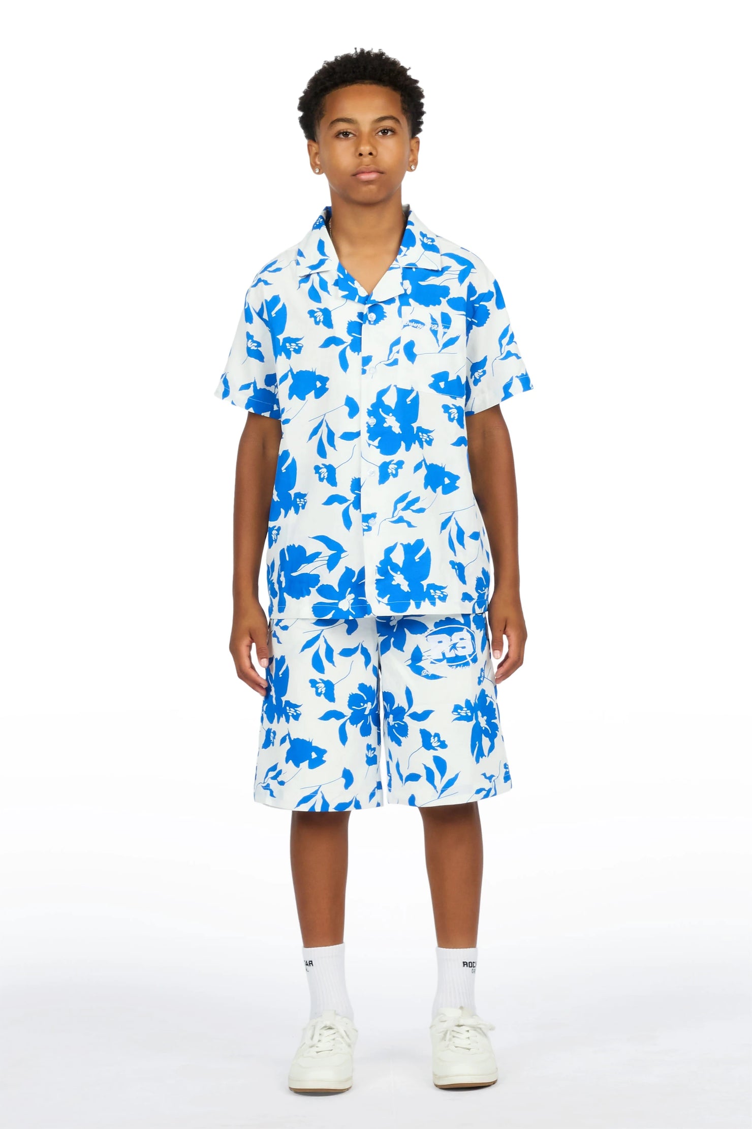 Boys Puka Blue/Cream Button Down Shirt/Short Set