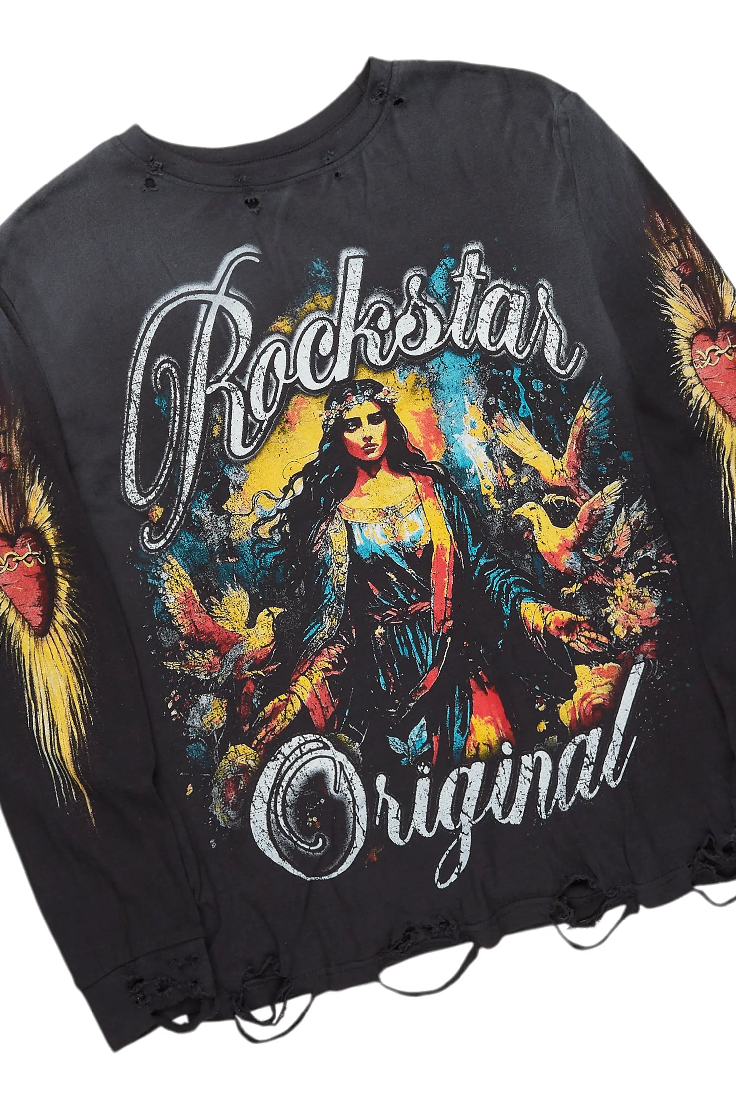 Santorini Black Long Sleeve T-Shirt/Stacked Flare Jean Bundle