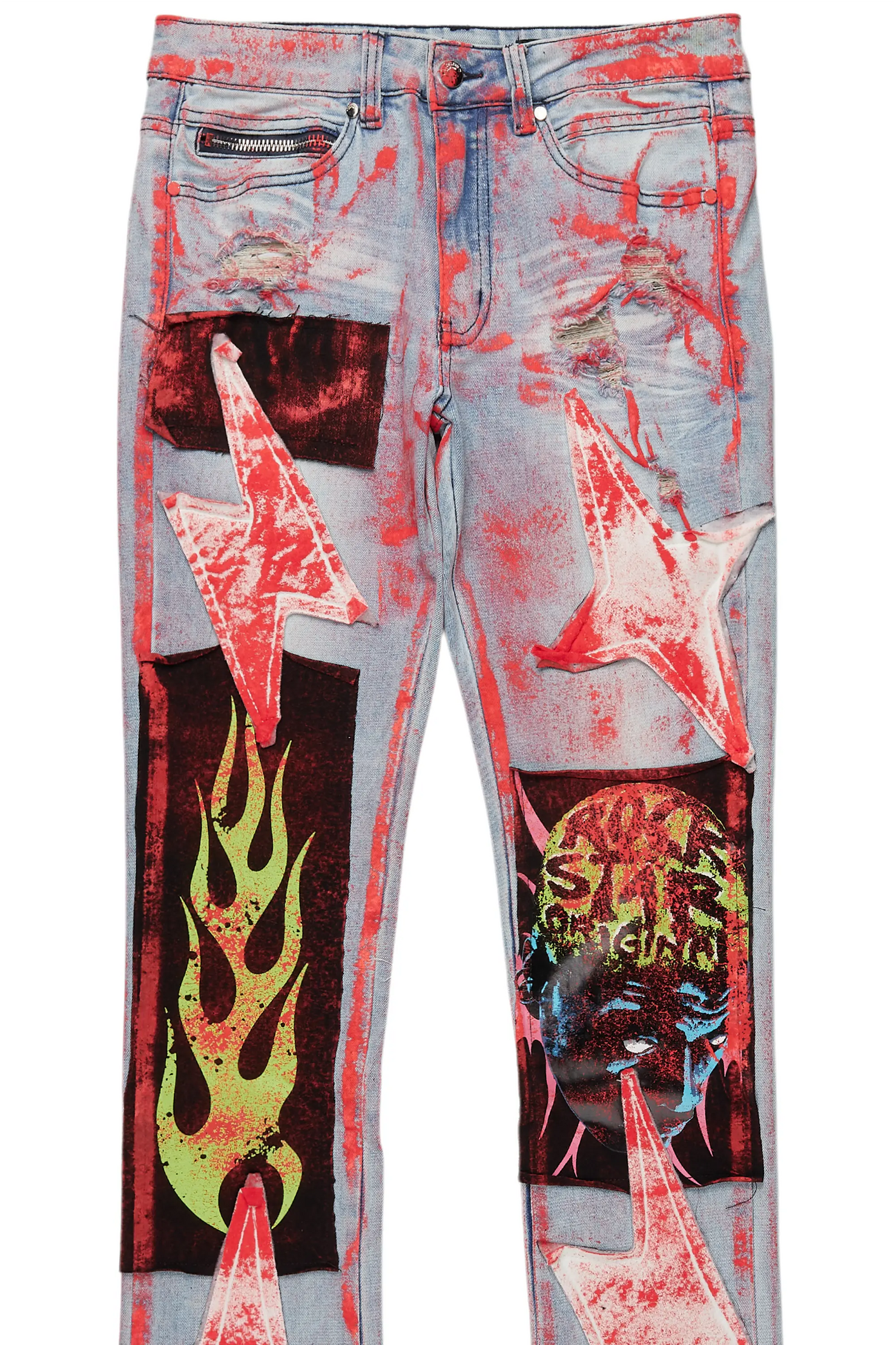 Edge Blue/Red Roller Paint Stacked Flare Jean